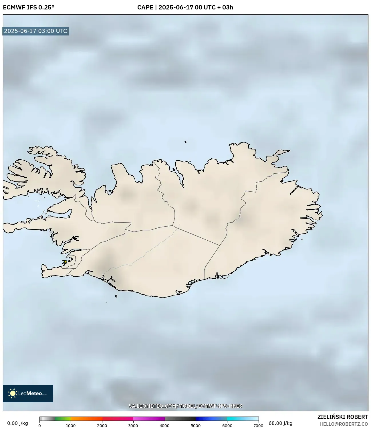 ECMWF IFS 0.25° model - Iceland, CAPE ECMWF IFS 0.25° model - Iceland, CAPE