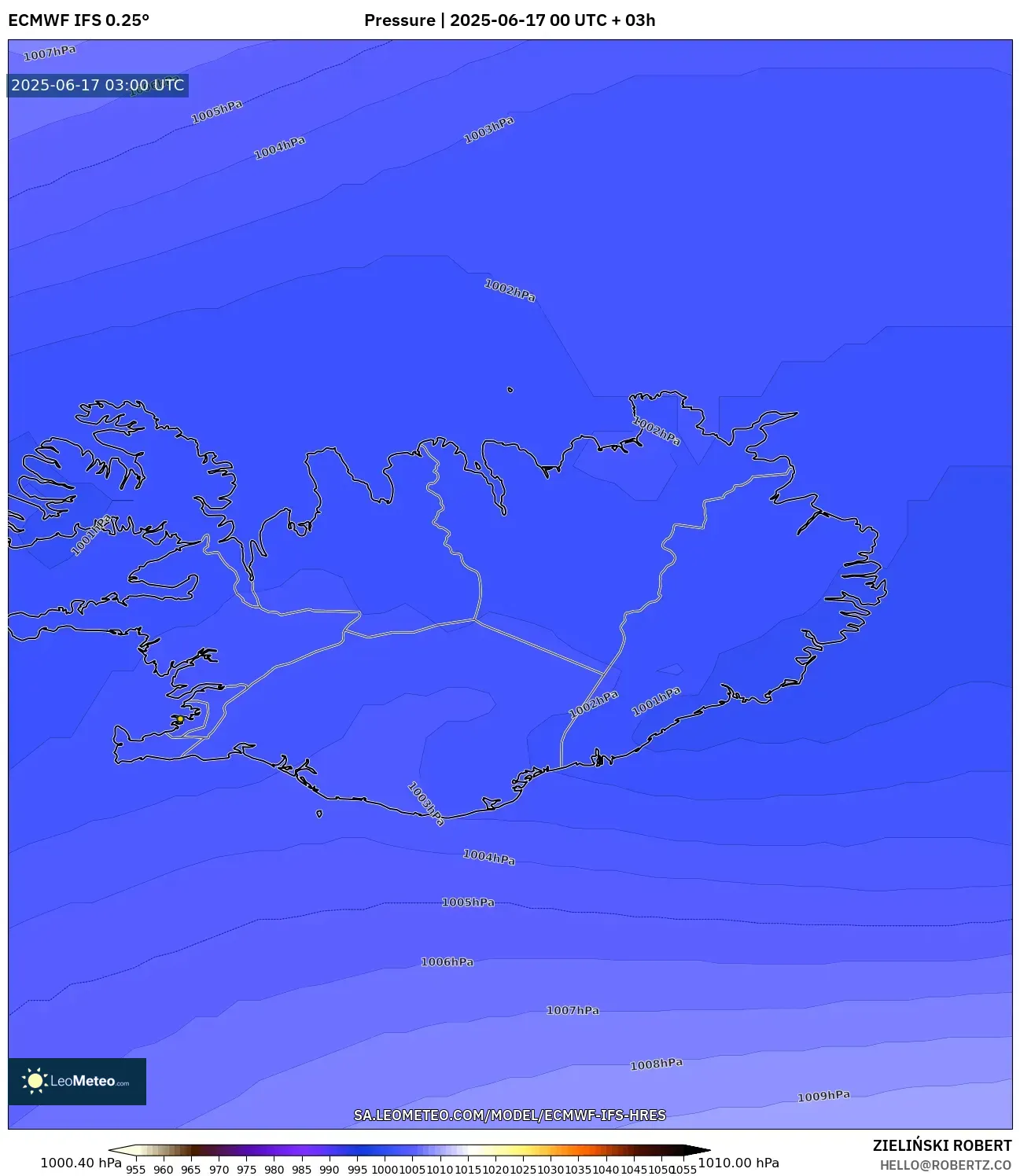 ECMWF IFS 0.25° model - Iceland, Tekanan ECMWF IFS 0.25° model - Iceland, Tekanan