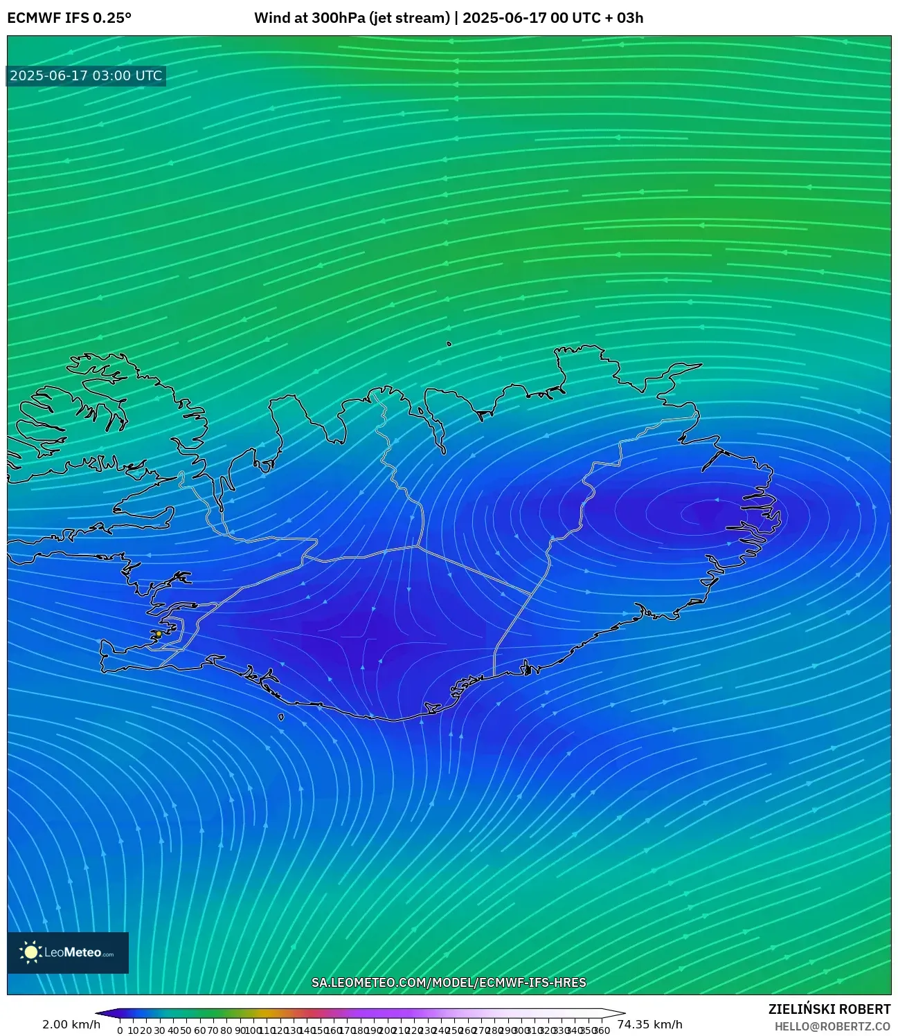 ECMWF IFS 0.25° model - Iceland, Angin 300 hPa (aliran jet) ECMWF IFS 0.25° model - Iceland, Angin 300 hPa (aliran jet)