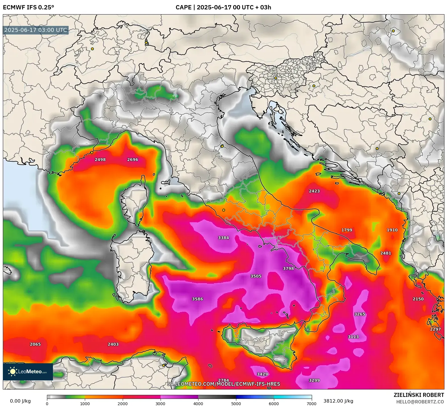 ECMWF IFS 0.25° model - Itali, CAPE ECMWF IFS 0.25° model - Itali, CAPE