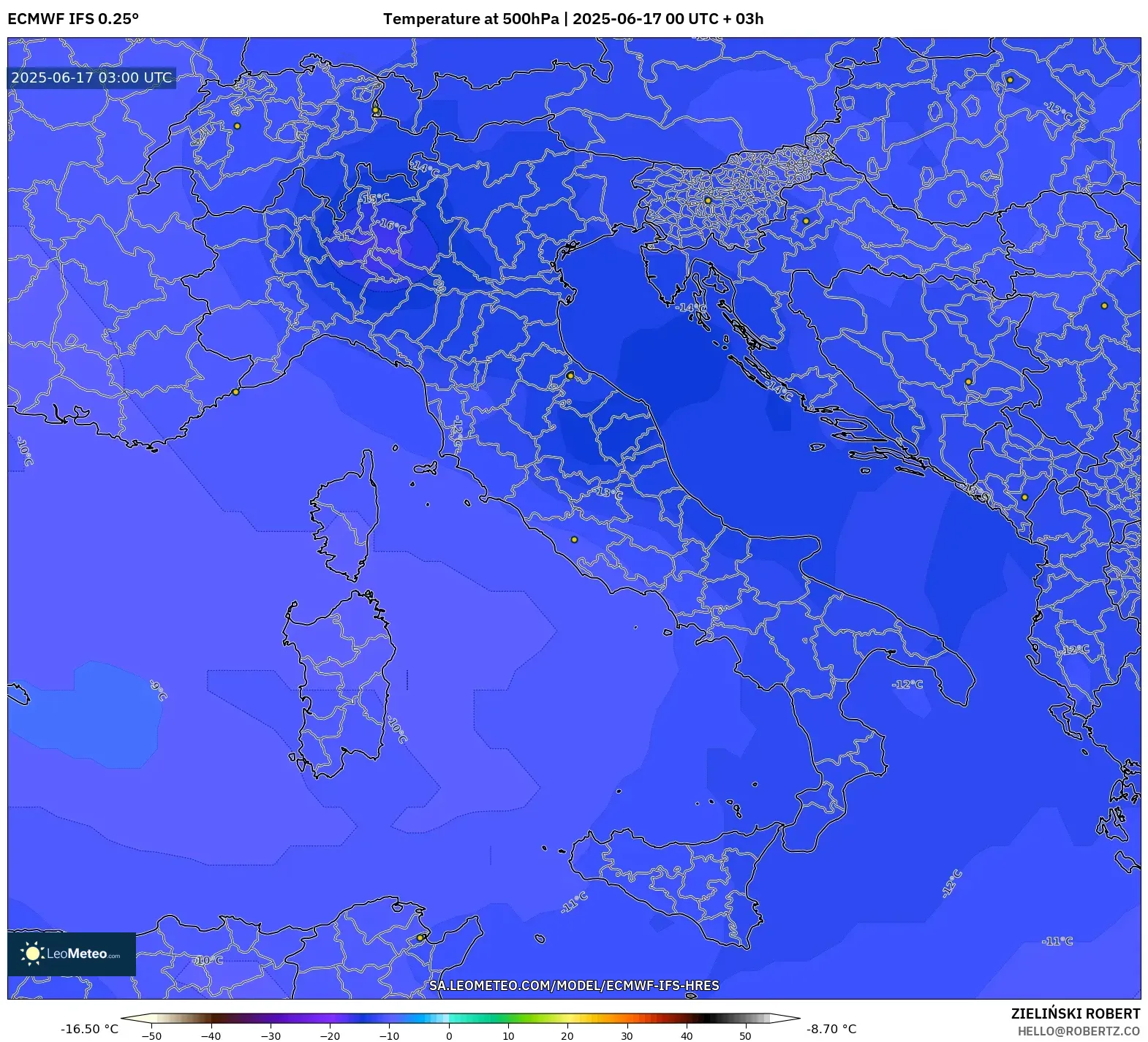 ECMWF IFS 0.25° model - Itali, Suhu 500 hPa ECMWF IFS 0.25° model - Itali, Suhu 500 hPa