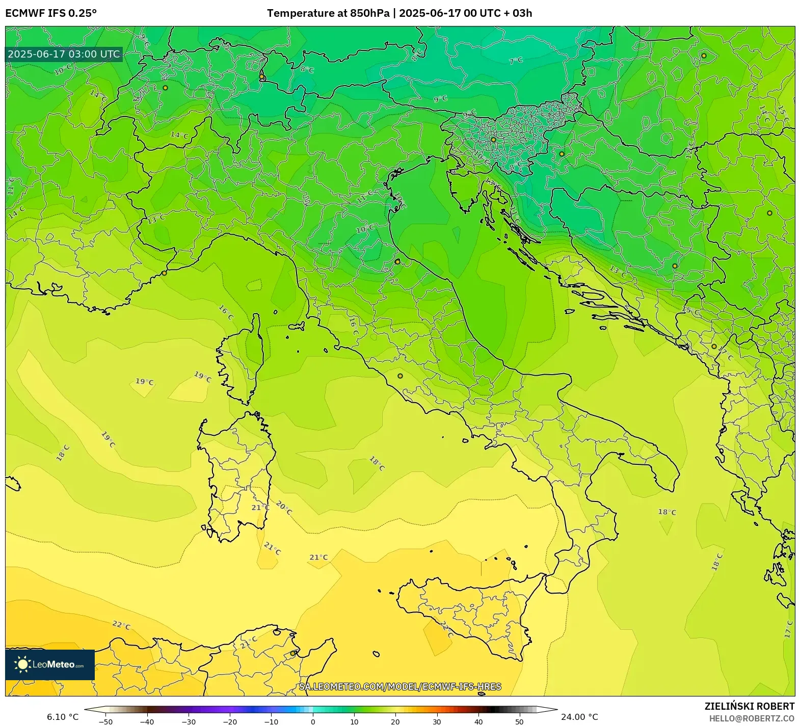 ECMWF IFS 0.25° model - Itali, Suhu 850 hPa ECMWF IFS 0.25° model - Itali, Suhu 850 hPa