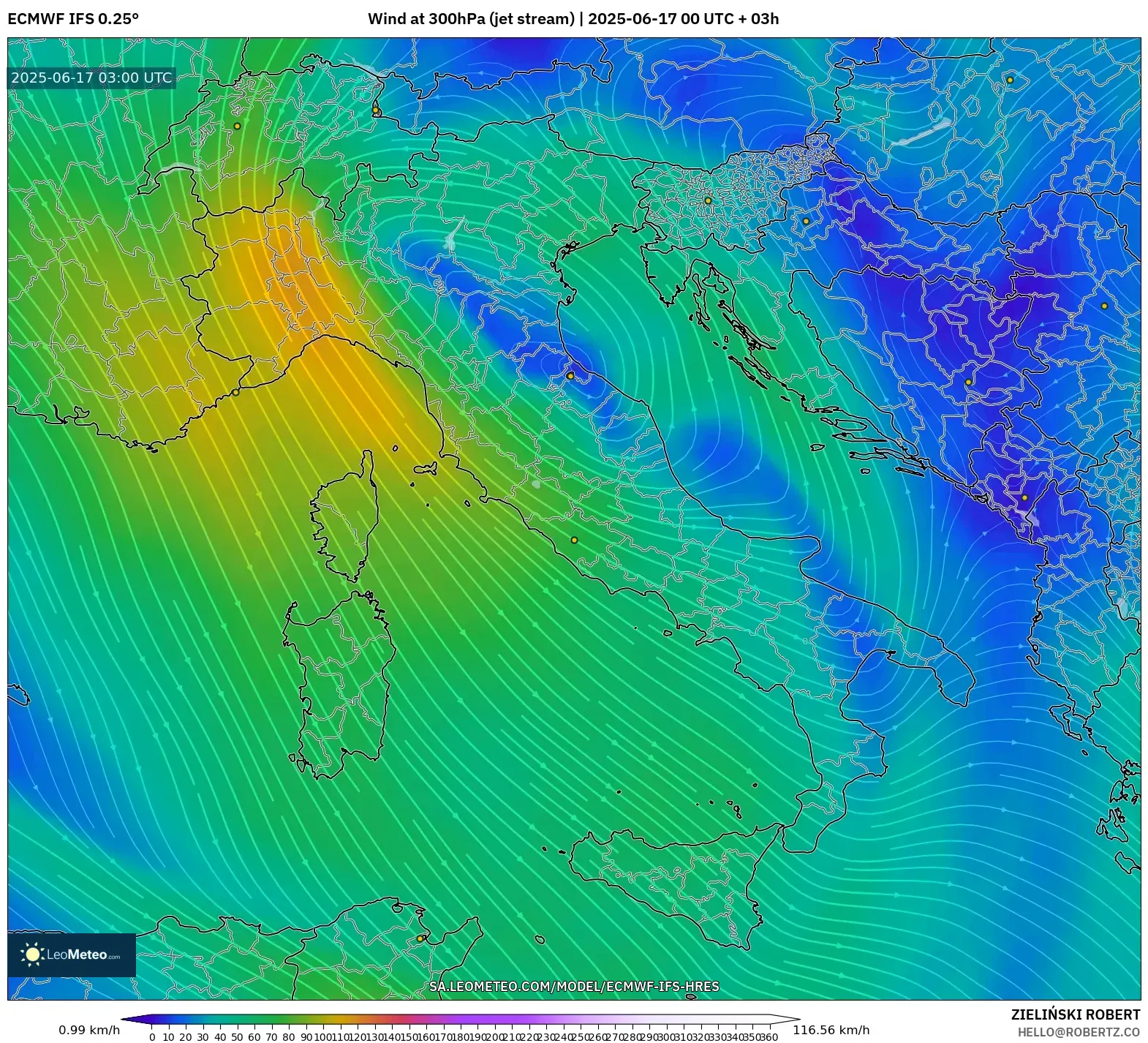 ECMWF IFS 0.25° model - Itali, Angin 300 hPa (aliran jet) ECMWF IFS 0.25° model - Itali, Angin 300 hPa (aliran jet)