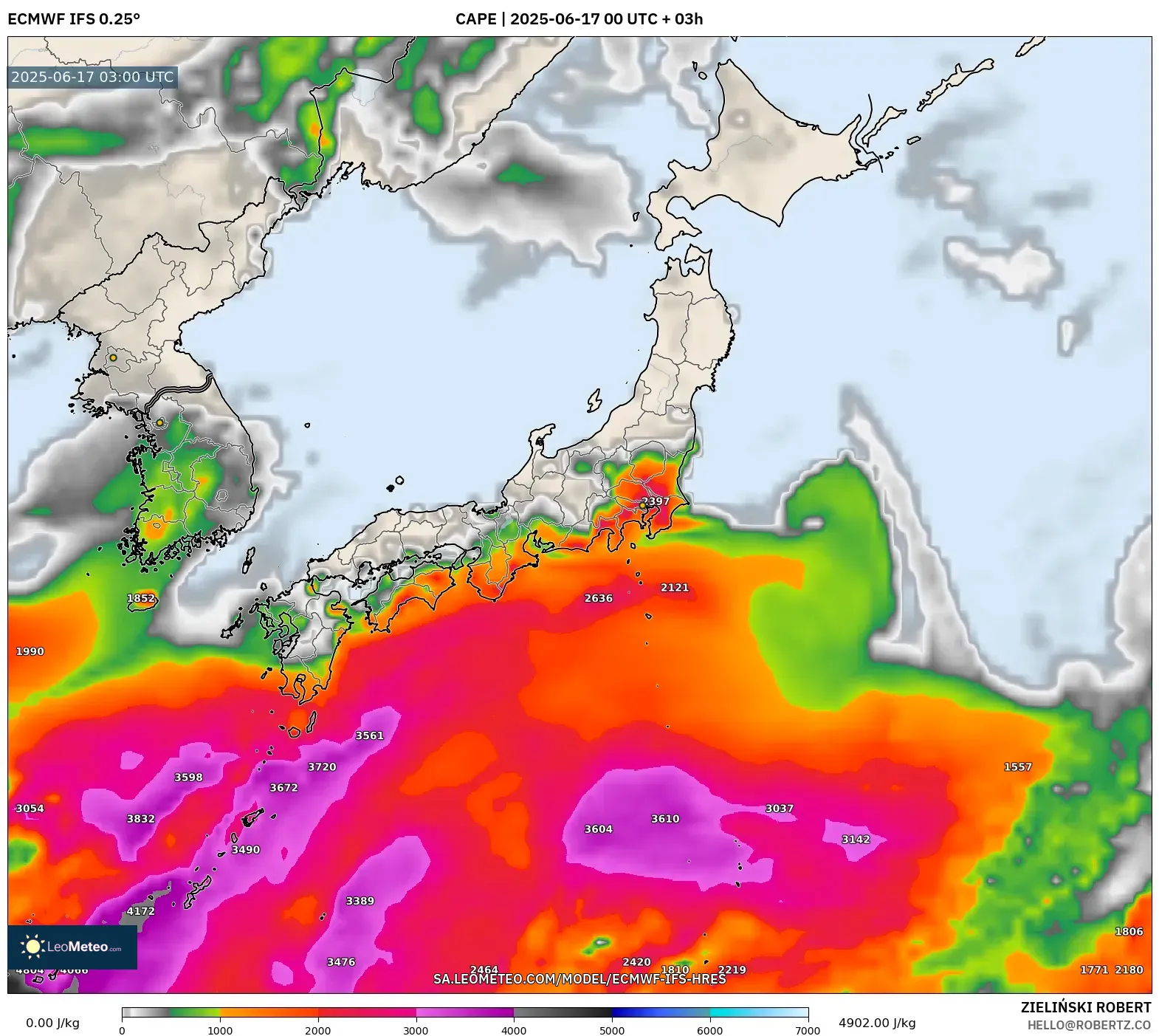 ECMWF IFS 0.25° model - Jepun, CAPE ECMWF IFS 0.25° model - Jepun, CAPE