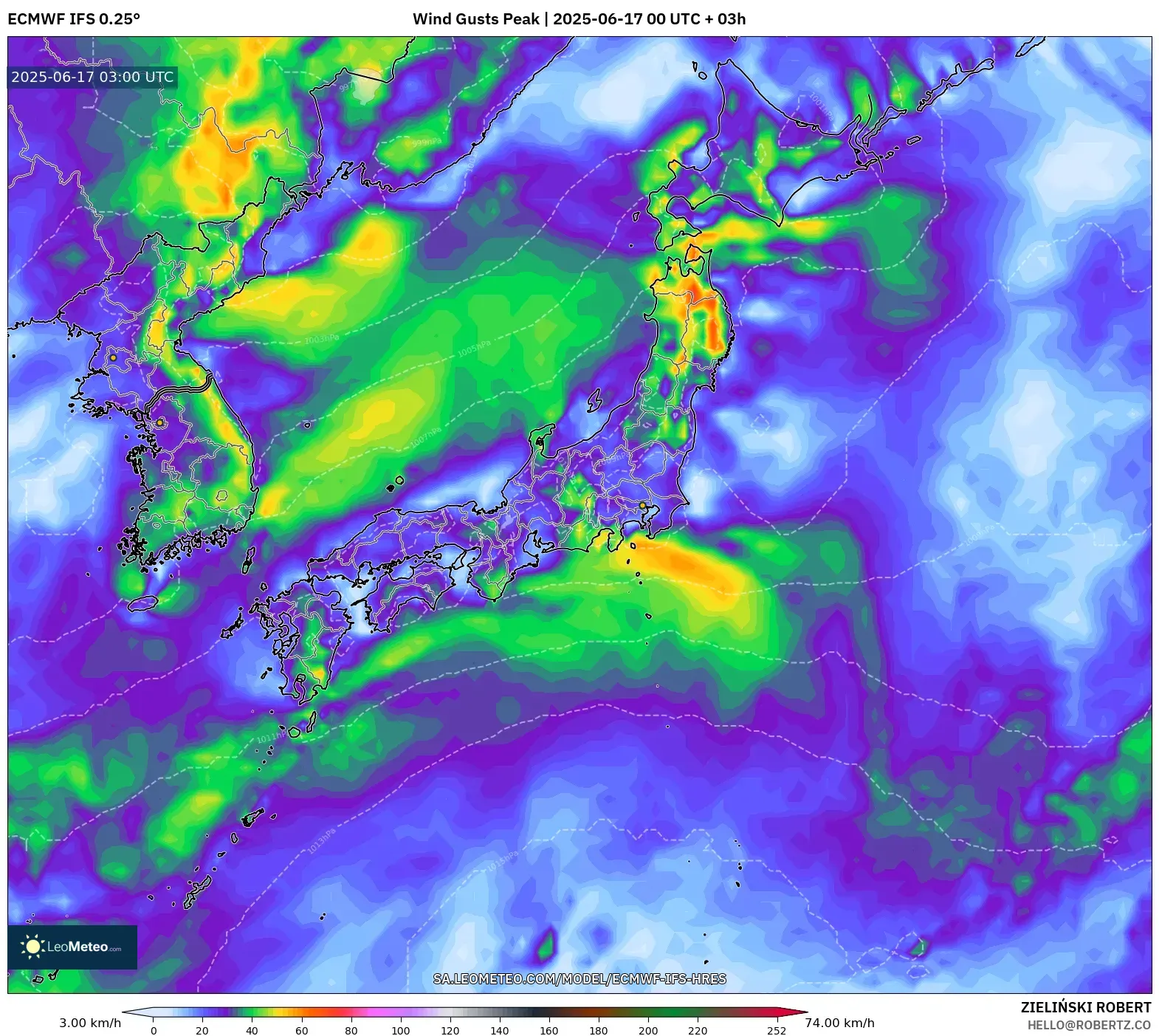 ECMWF IFS 0.25° model - Jepun, Hembusan Tertinggi ECMWF IFS 0.25° model - Jepun, Hembusan Tertinggi