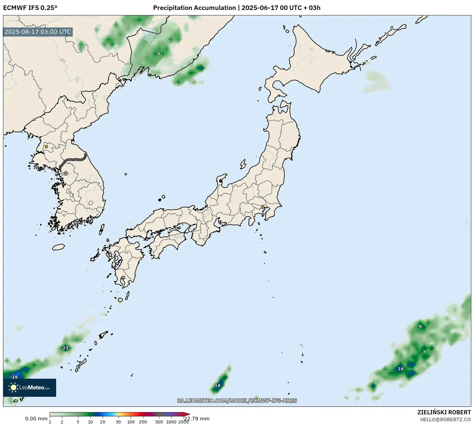 ECMWF IFS 0.25° model - Jepun, Pengumpulan Hujan ECMWF IFS 0.25° model - Jepun, Pengumpulan Hujan
