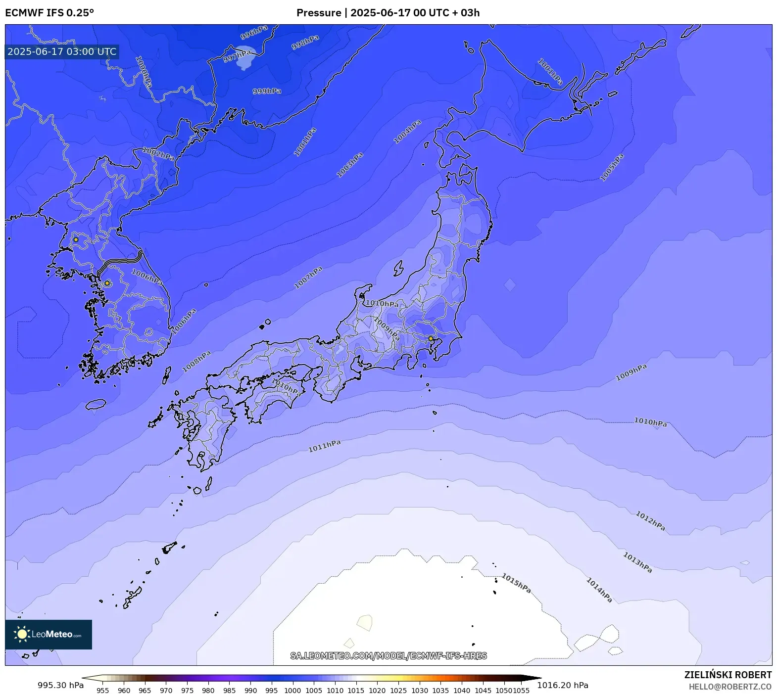 ECMWF IFS 0.25° model - Jepun, Tekanan ECMWF IFS 0.25° model - Jepun, Tekanan