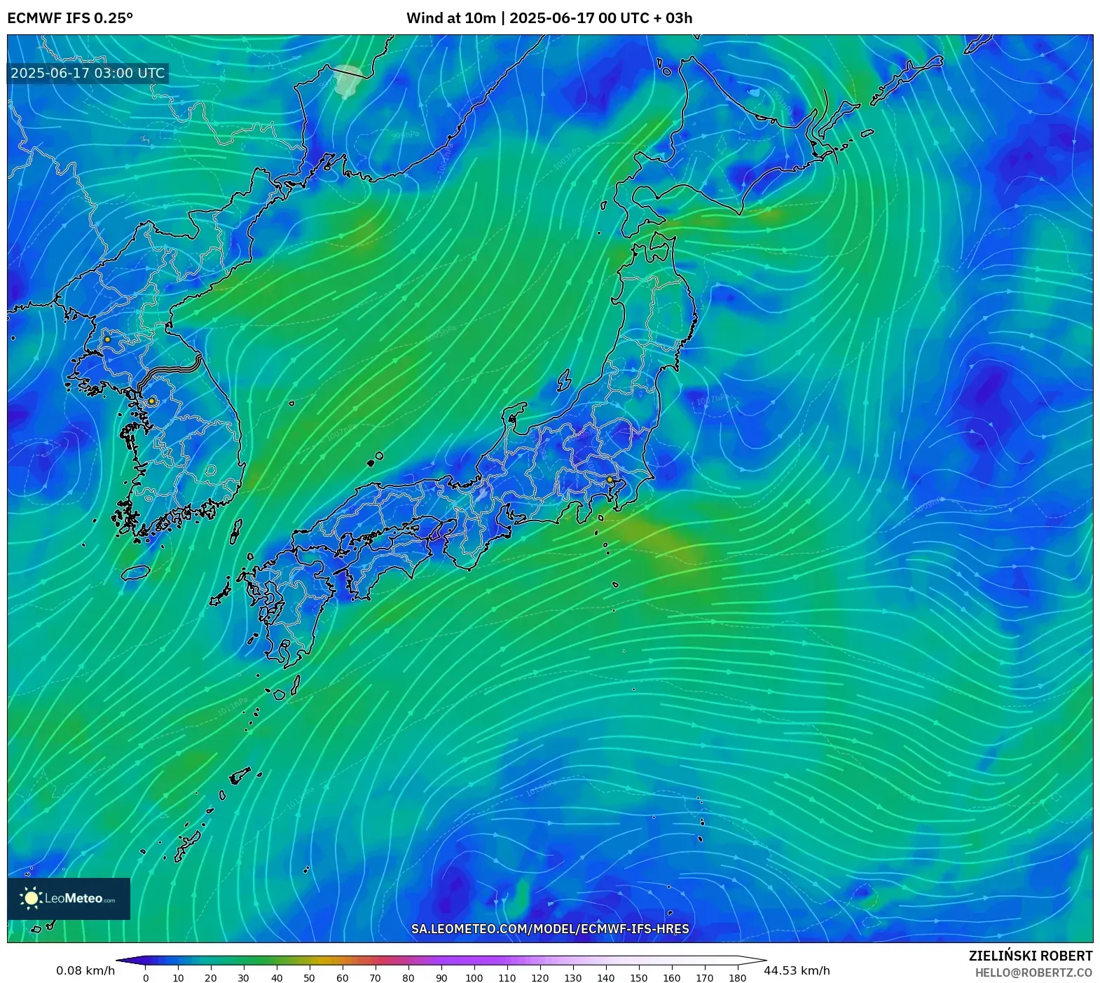 ECMWF IFS 0.25° model - Jepun, Angin 10 m ECMWF IFS 0.25° model - Jepun, Angin 10 m