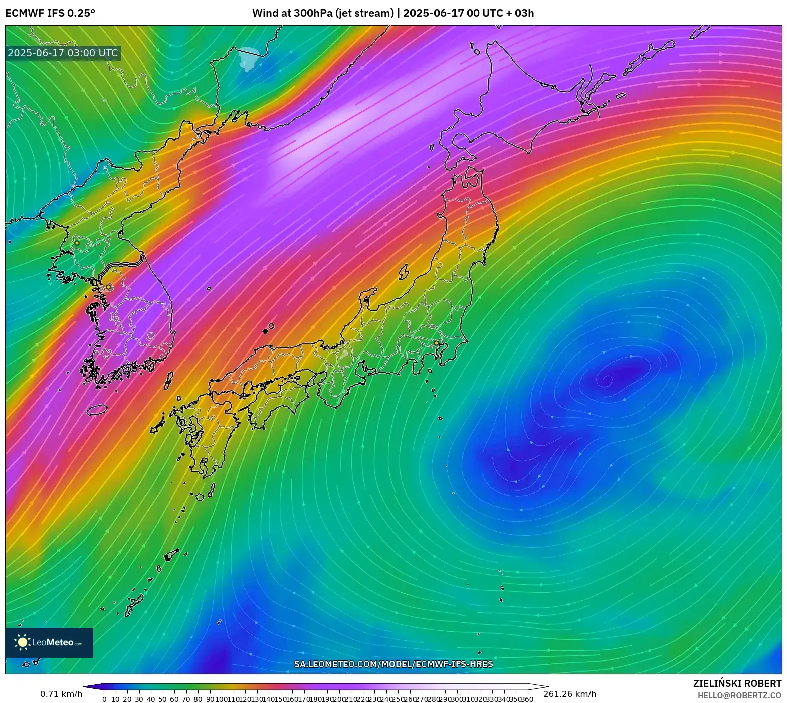 ECMWF IFS 0.25° model - Jepun, Angin 300 hPa (aliran jet) ECMWF IFS 0.25° model - Jepun, Angin 300 hPa (aliran jet)