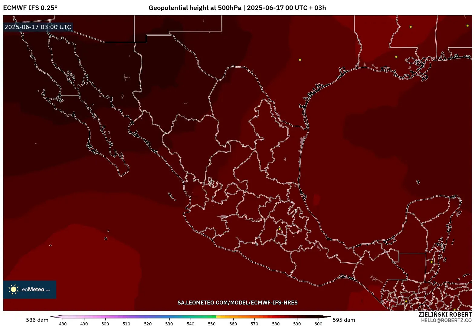 ECMWF IFS 0.25° model - Mexico, Ketinggian geopotensial pada 500 hPa ECMWF IFS 0.25° model - Mexico, Ketinggian geopotensial pada 500 hPa