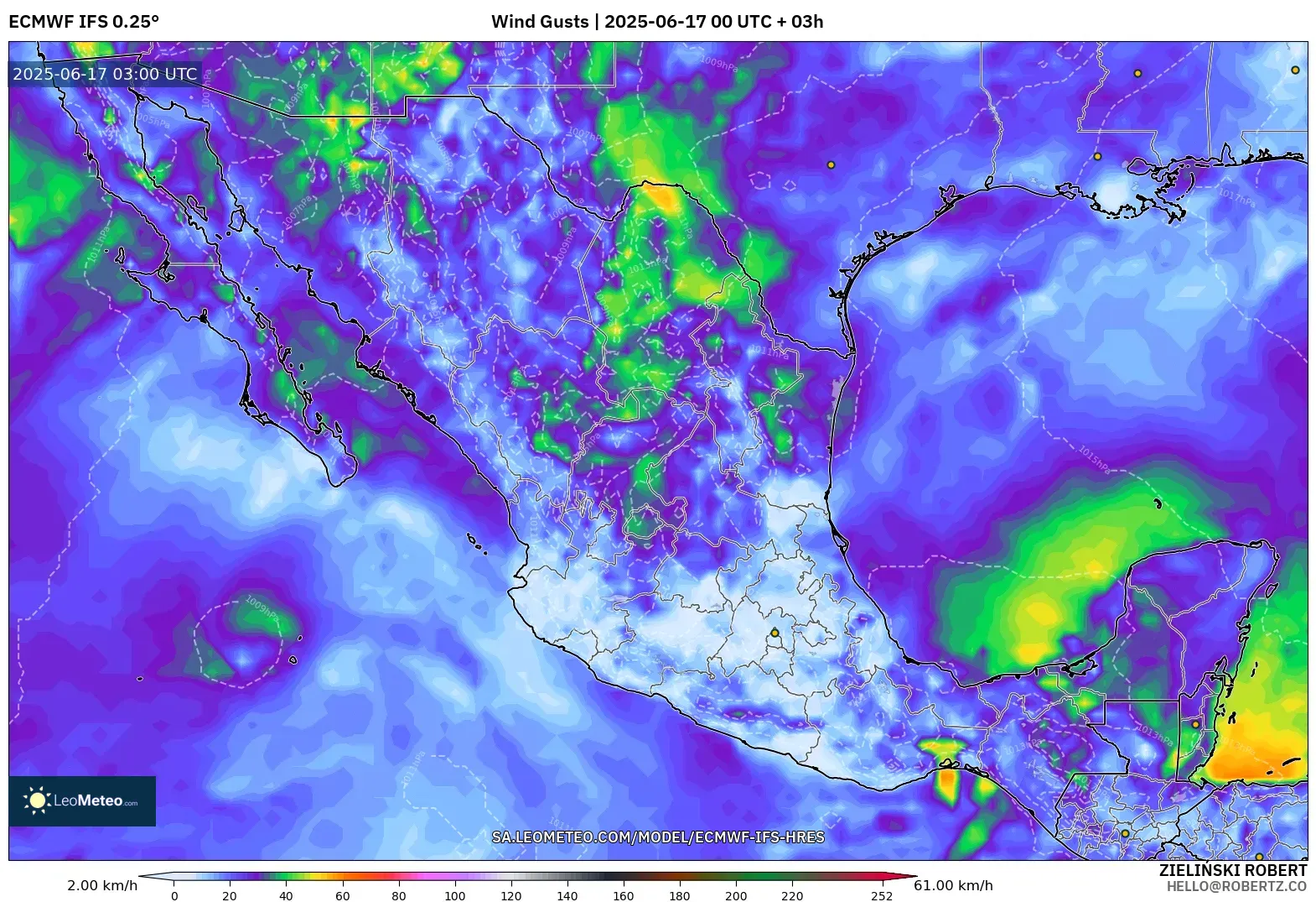 ECMWF IFS 0.25° model - Mexico, Hembusan Angin ECMWF IFS 0.25° model - Mexico, Hembusan Angin