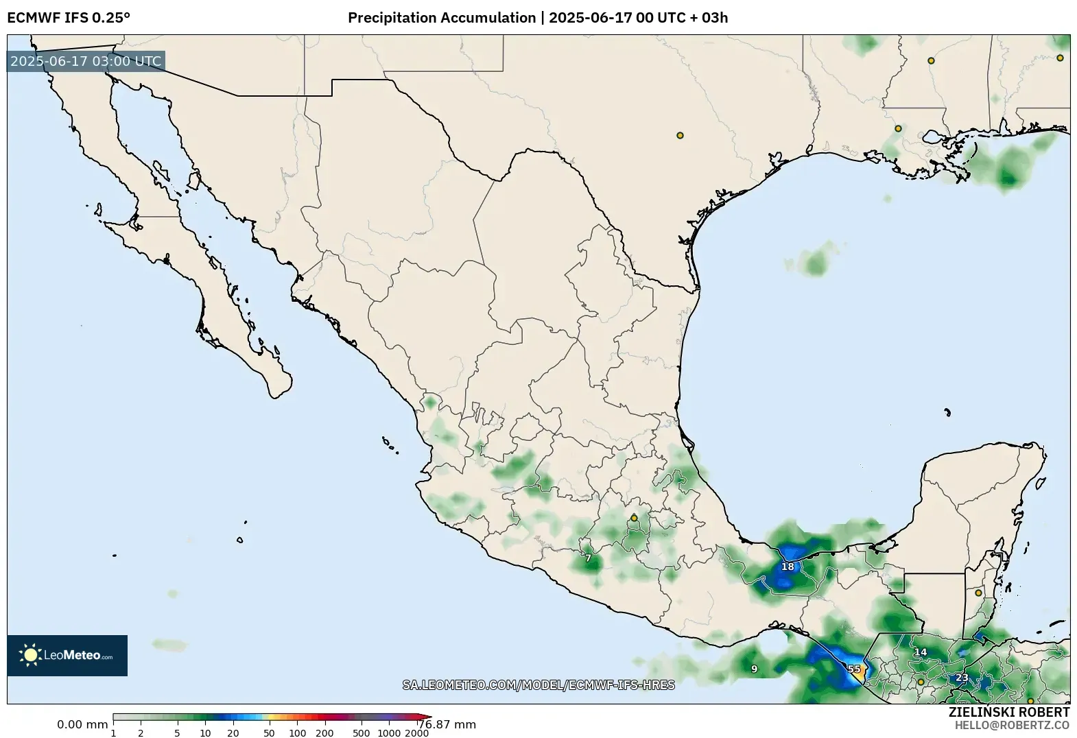 ECMWF IFS 0.25° model - Mexico, Pengumpulan Hujan ECMWF IFS 0.25° model - Mexico, Pengumpulan Hujan