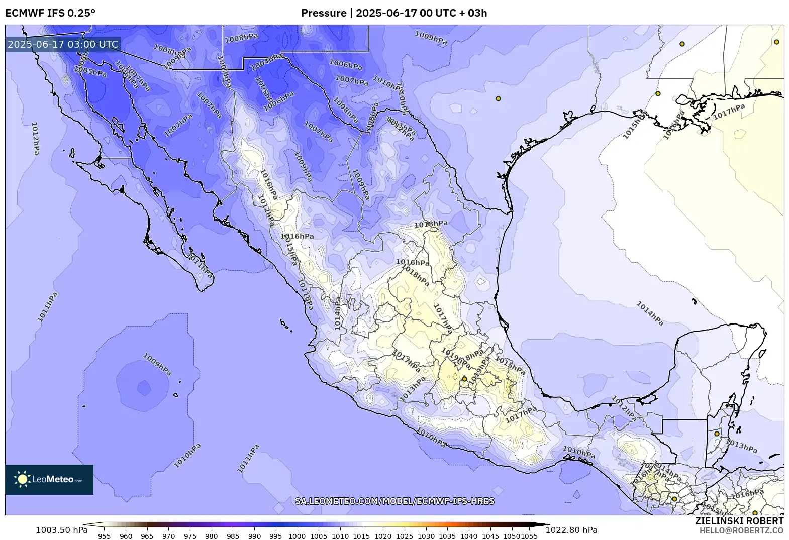 ECMWF IFS 0.25° model - Mexico, Tekanan ECMWF IFS 0.25° model - Mexico, Tekanan