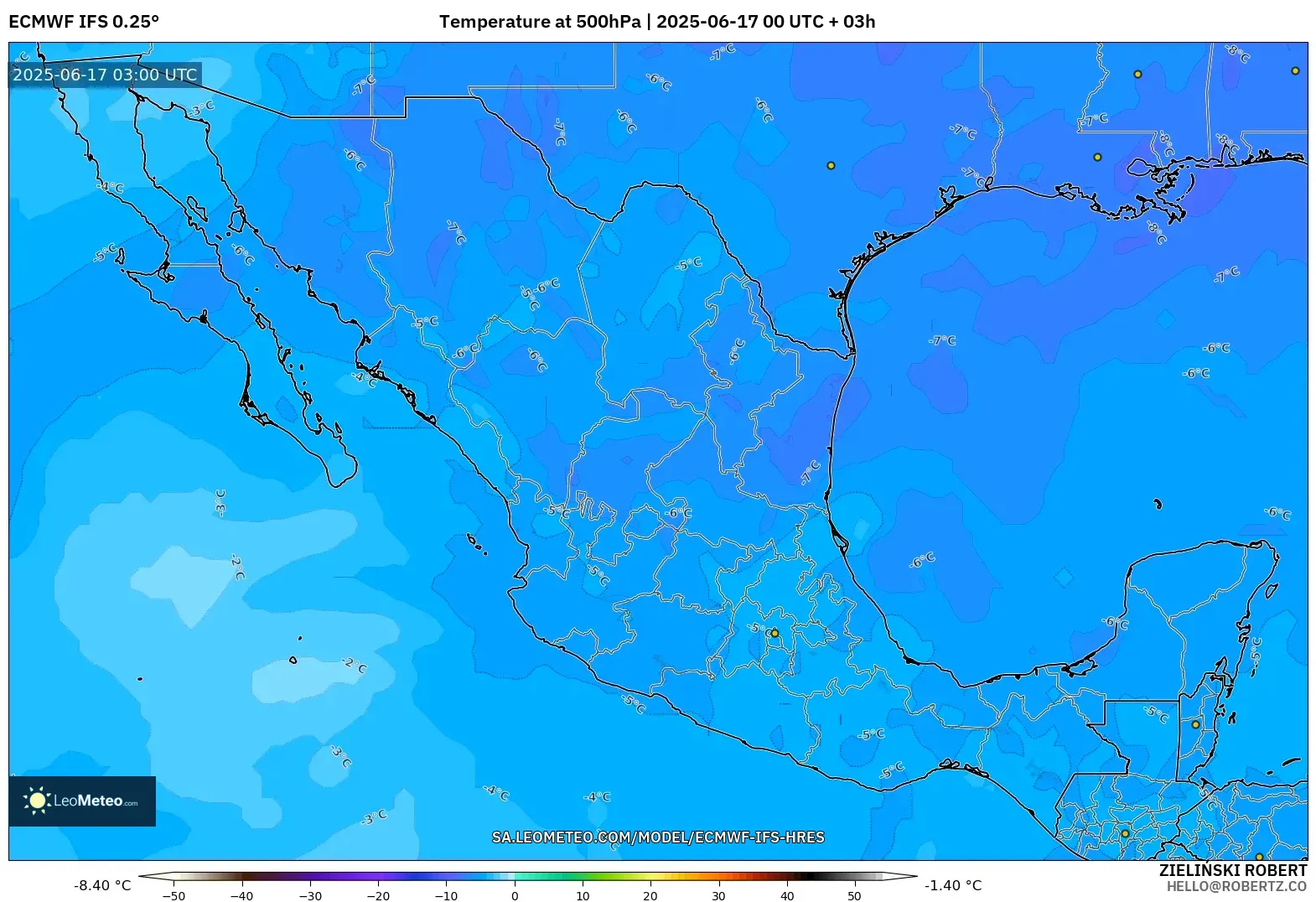 ECMWF IFS 0.25° model - Mexico, Suhu 500 hPa ECMWF IFS 0.25° model - Mexico, Suhu 500 hPa