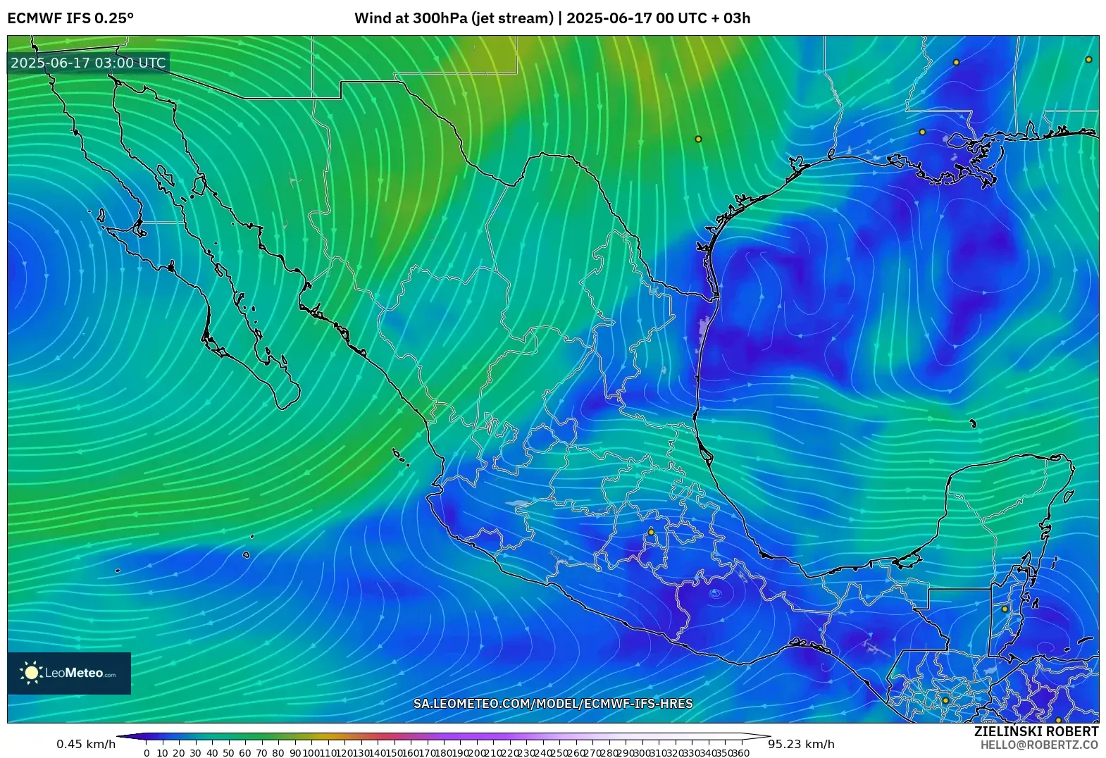 ECMWF IFS 0.25° model - Mexico, Angin 300 hPa (aliran jet) ECMWF IFS 0.25° model - Mexico, Angin 300 hPa (aliran jet)
