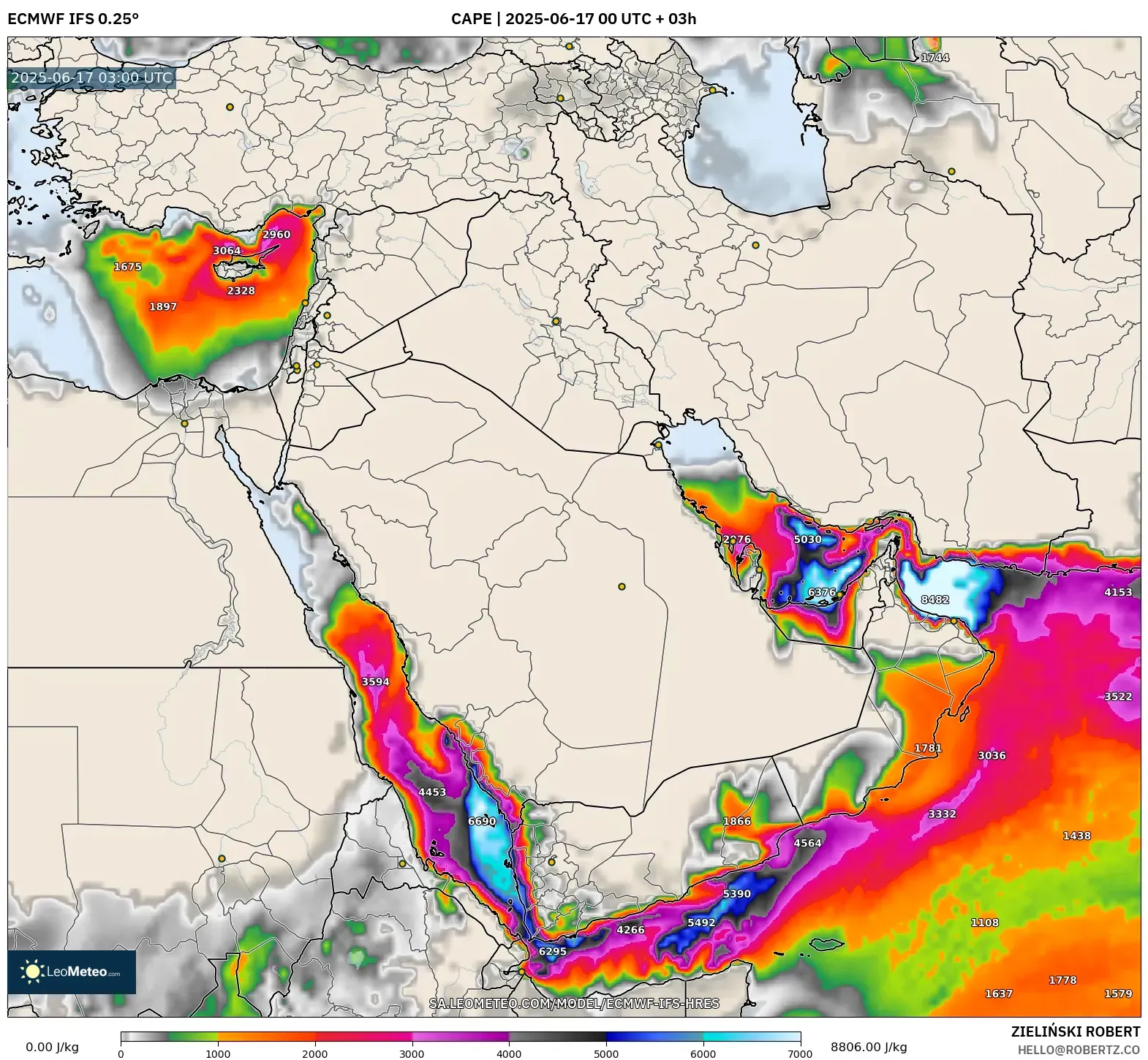 ECMWF IFS 0.25° model - Timur Tengah, CAPE ECMWF IFS 0.25° model - Timur Tengah, CAPE