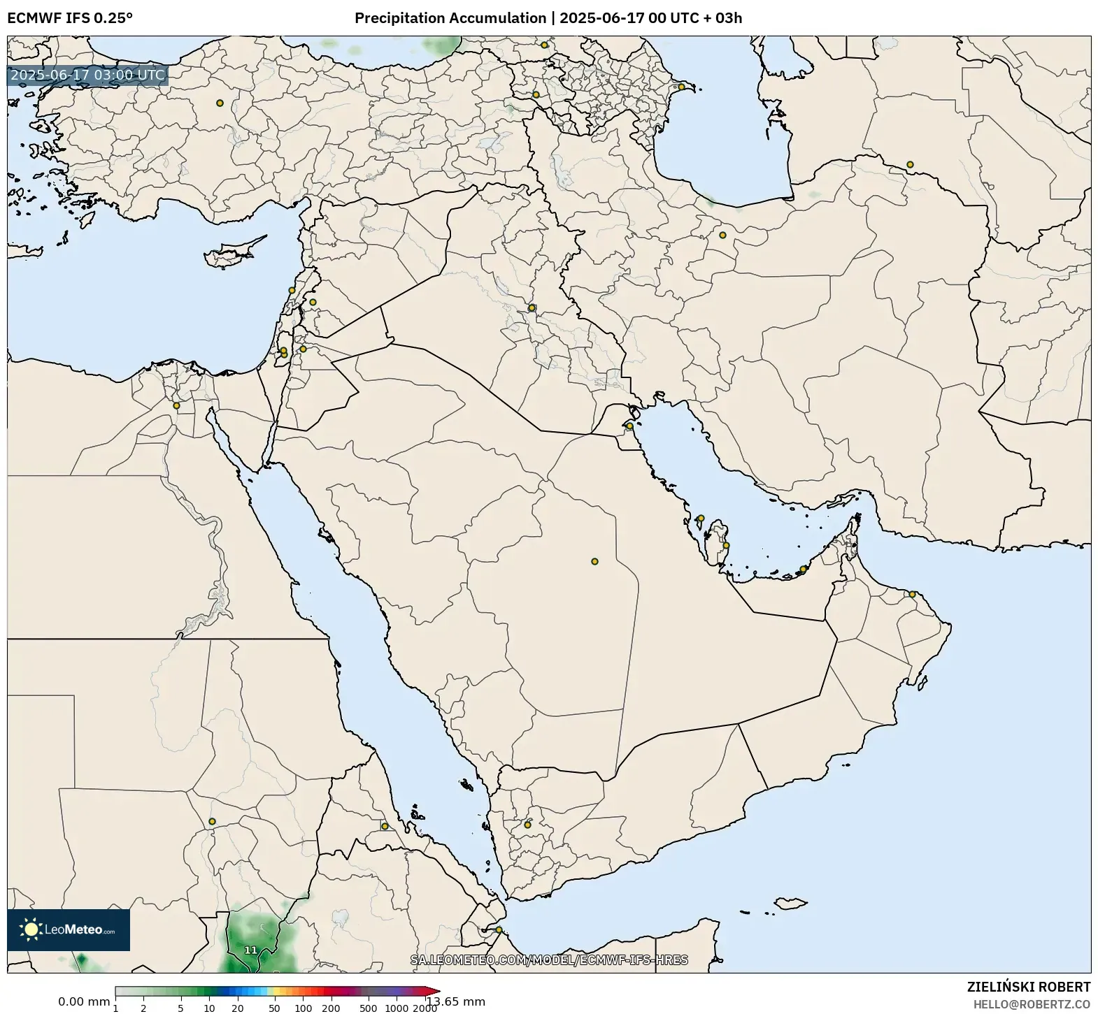 ECMWF IFS 0.25° model - Timur Tengah, Pengumpulan Hujan ECMWF IFS 0.25° model - Timur Tengah, Pengumpulan Hujan