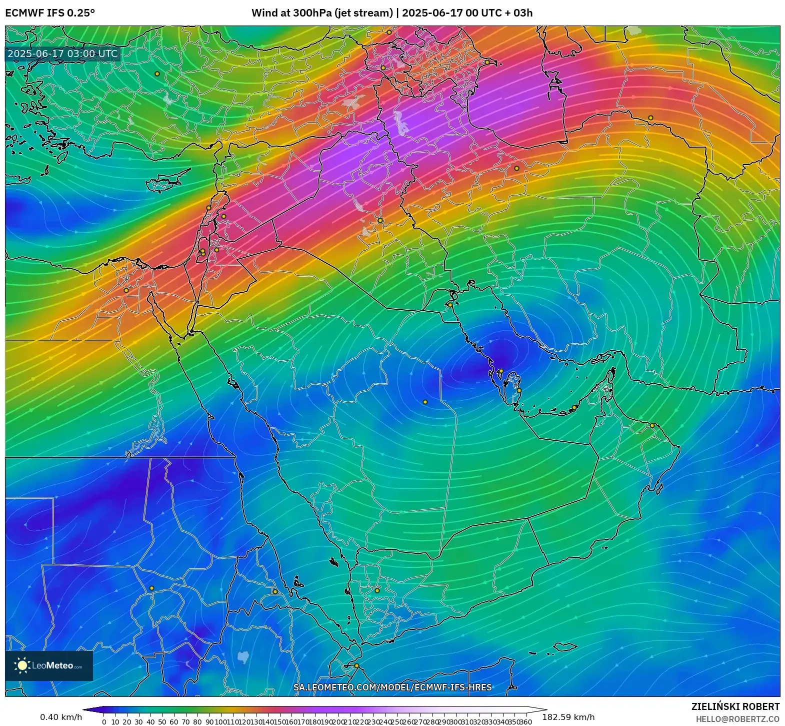 ECMWF IFS 0.25° model - Timur Tengah, Angin 300 hPa (aliran jet) ECMWF IFS 0.25° model - Timur Tengah, Angin 300 hPa (aliran jet)