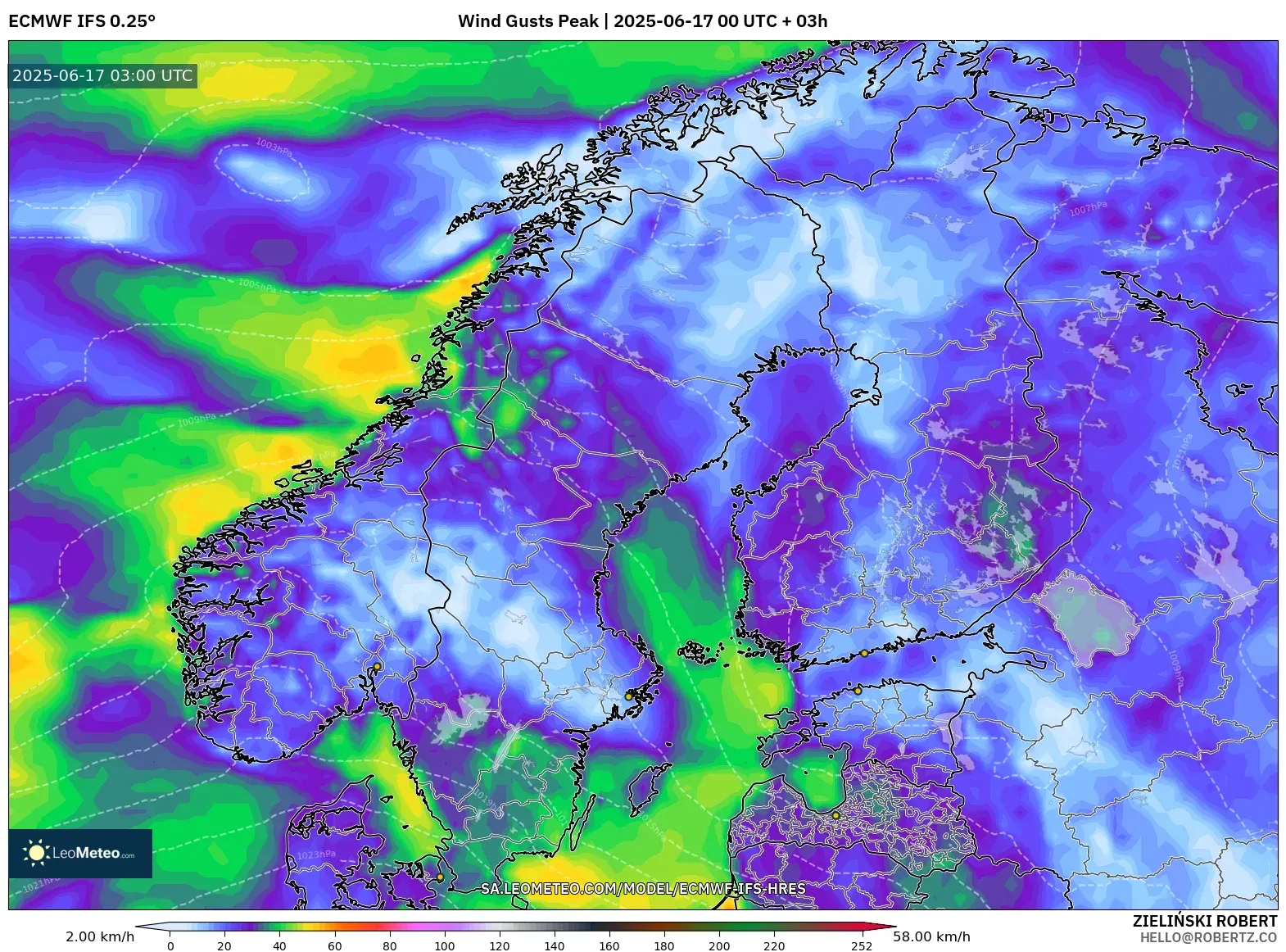 ECMWF IFS 0.25° model - Skandinavia, Hembusan Tertinggi ECMWF IFS 0.25° model - Skandinavia, Hembusan Tertinggi