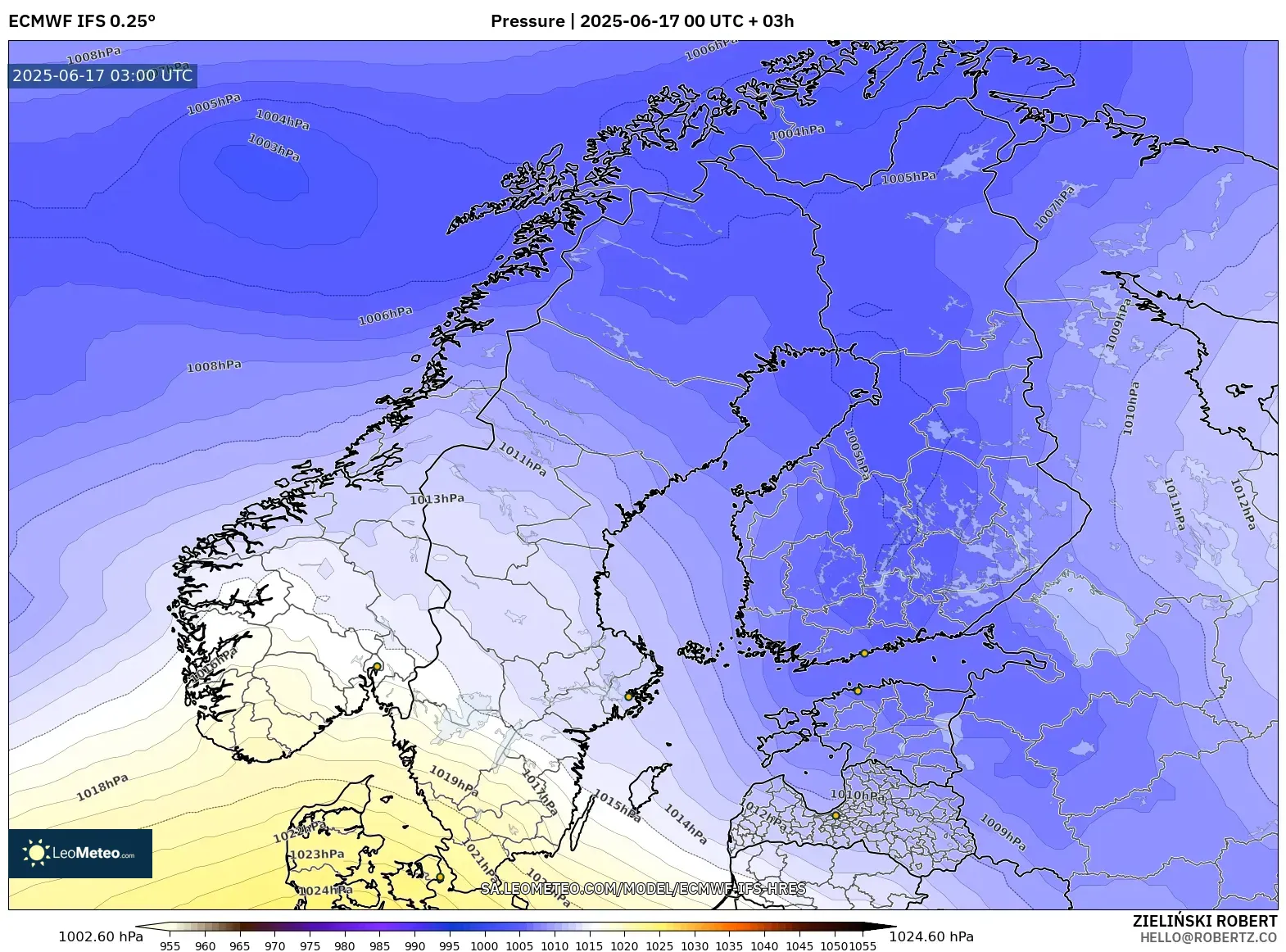 ECMWF IFS 0.25° model - Skandinavia, Tekanan ECMWF IFS 0.25° model - Skandinavia, Tekanan
