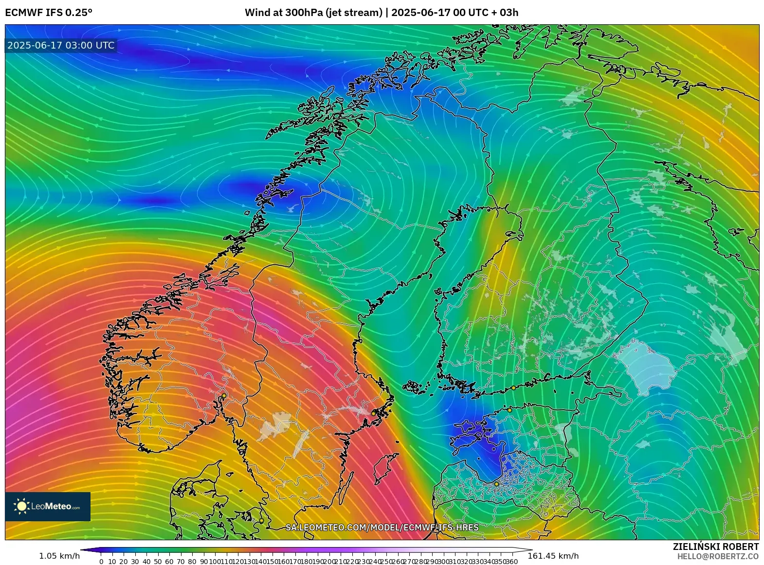 ECMWF IFS 0.25° model - Skandinavia, Angin 300 hPa (aliran jet) ECMWF IFS 0.25° model - Skandinavia, Angin 300 hPa (aliran jet)