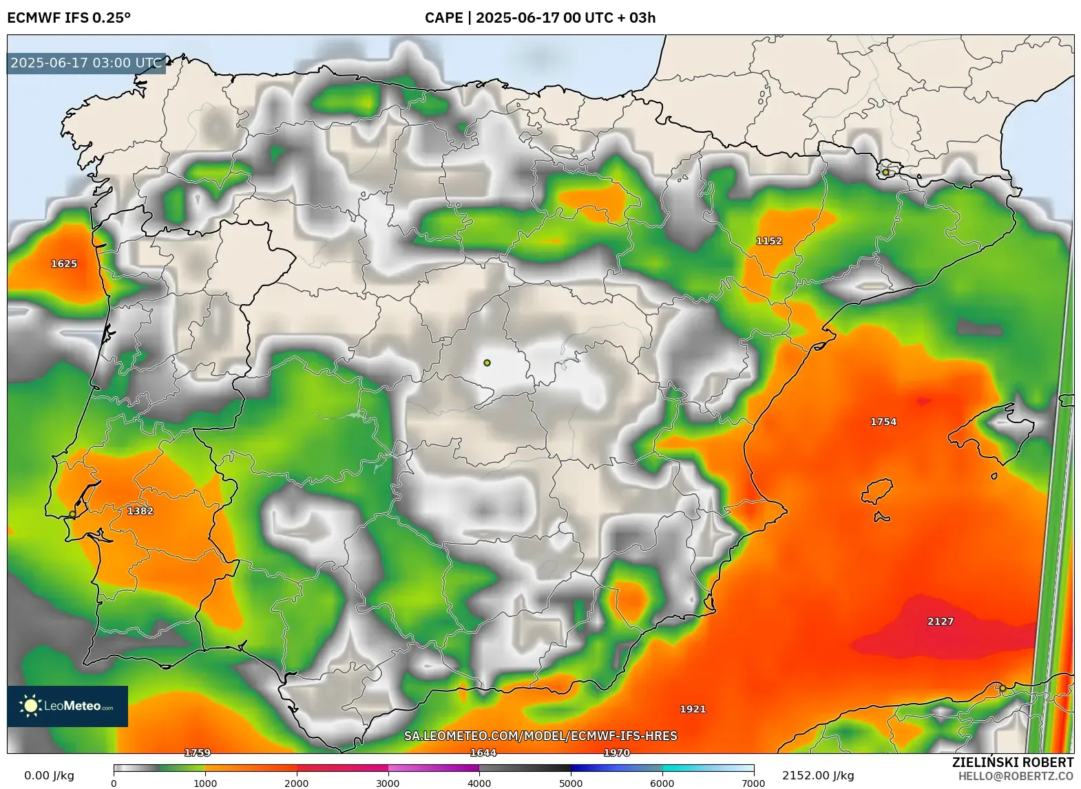 ECMWF IFS 0.25° model - Sepanyol, CAPE ECMWF IFS 0.25° model - Sepanyol, CAPE