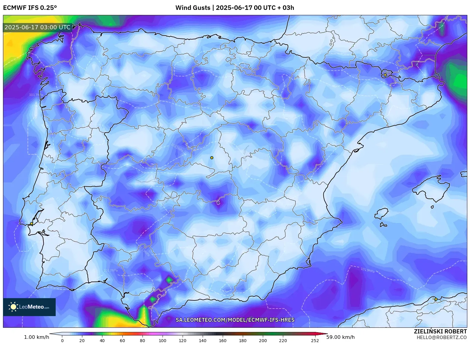 ECMWF IFS 0.25° model - Sepanyol, Hembusan Angin ECMWF IFS 0.25° model - Sepanyol, Hembusan Angin