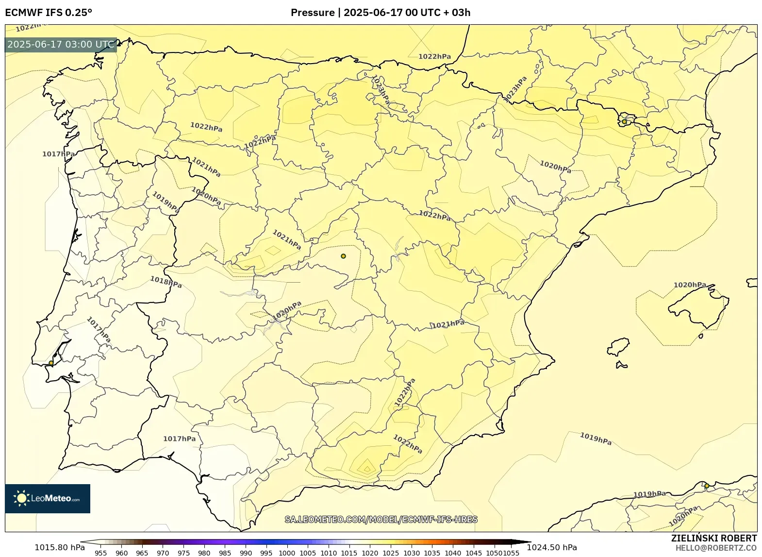 ECMWF IFS 0.25° model - Sepanyol, Tekanan ECMWF IFS 0.25° model - Sepanyol, Tekanan