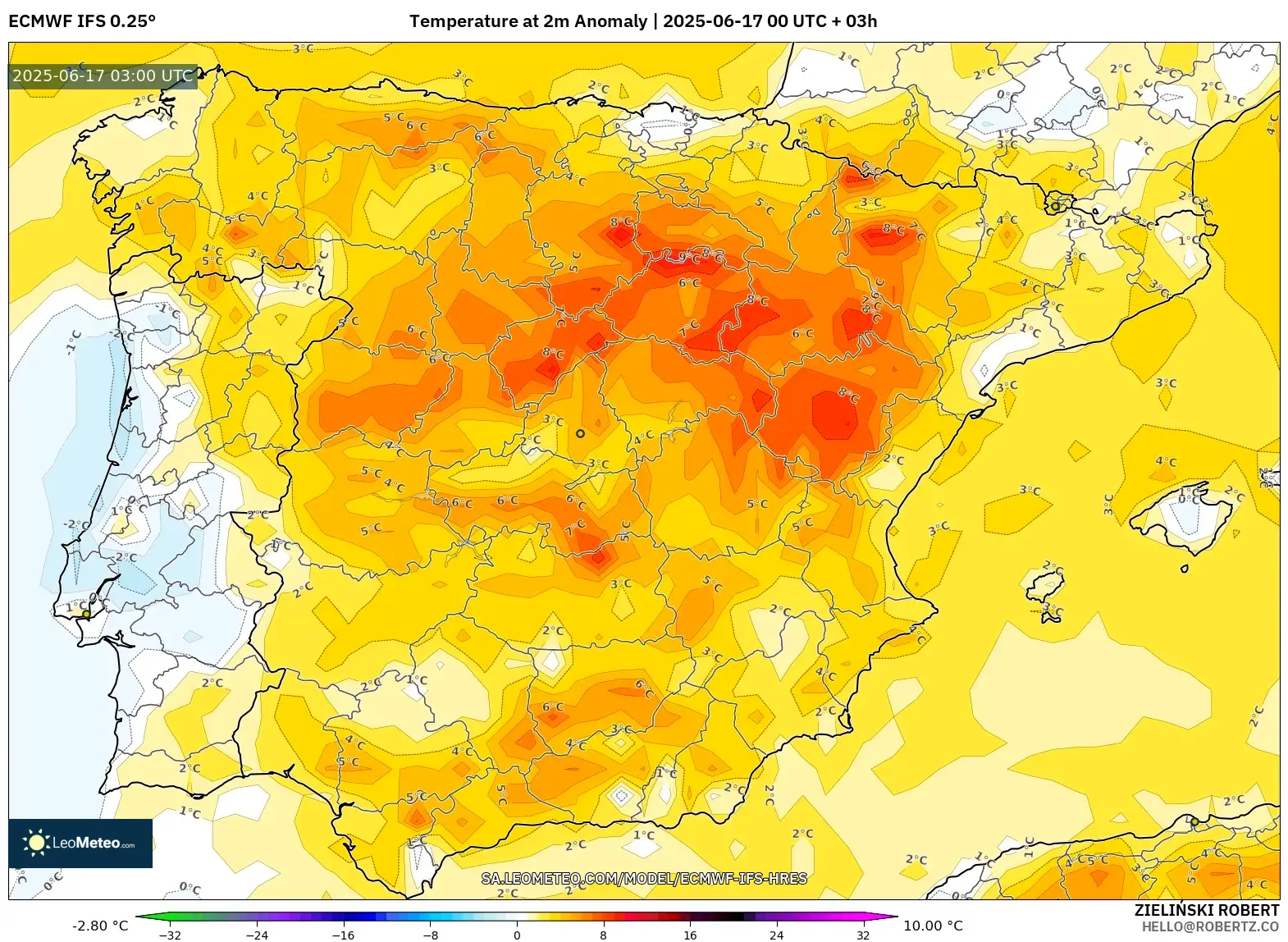 ECMWF IFS 0.25° model - Sepanyol, Anomali Suhu 2 m ECMWF IFS 0.25° model - Sepanyol, Anomali Suhu 2 m