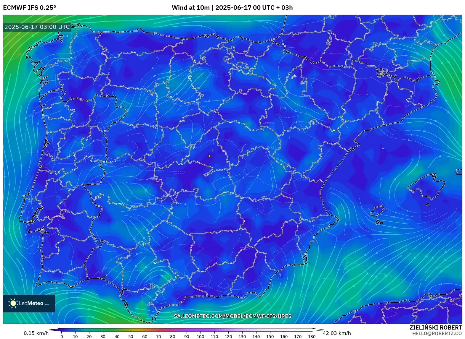 ECMWF IFS 0.25° model - Sepanyol, Angin 10 m ECMWF IFS 0.25° model - Sepanyol, Angin 10 m