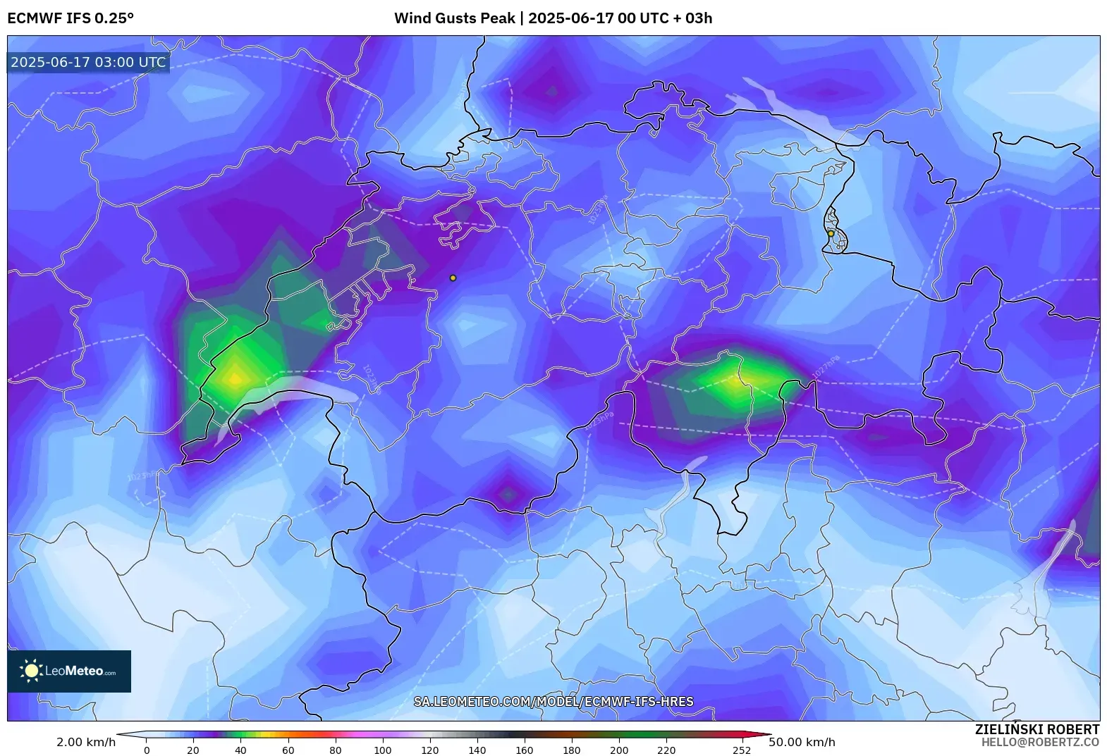 ECMWF IFS 0.25° model - Switzerland, Hembusan Tertinggi ECMWF IFS 0.25° model - Switzerland, Hembusan Tertinggi