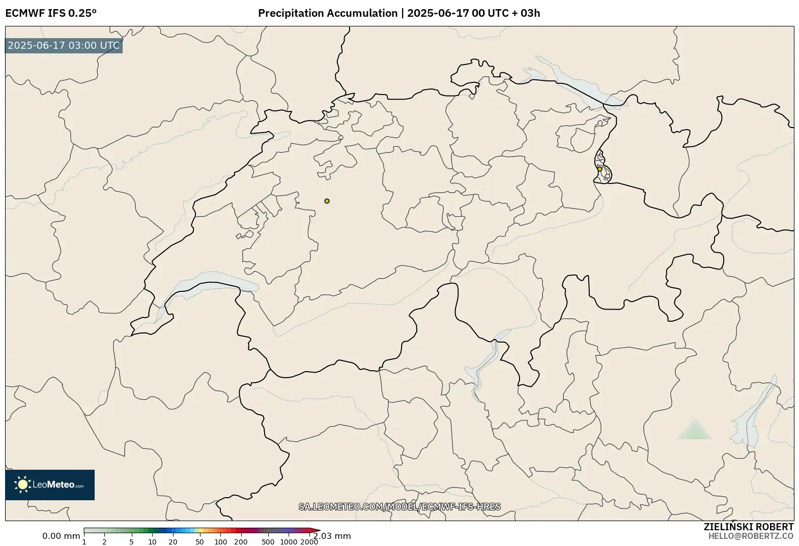 ECMWF IFS 0.25° model - Switzerland, Pengumpulan Hujan ECMWF IFS 0.25° model - Switzerland, Pengumpulan Hujan