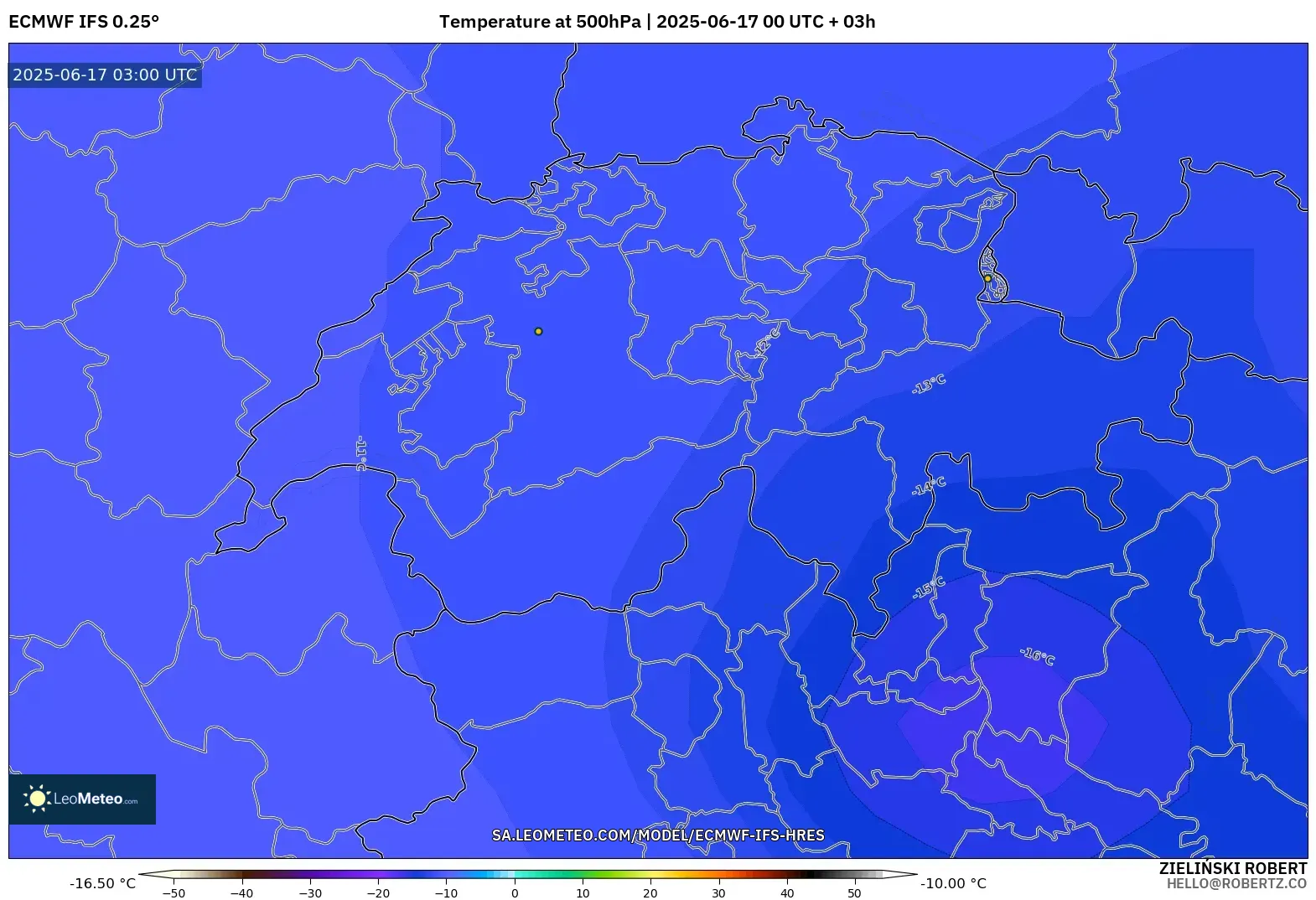 ECMWF IFS 0.25° model - Switzerland, Suhu 500 hPa ECMWF IFS 0.25° model - Switzerland, Suhu 500 hPa