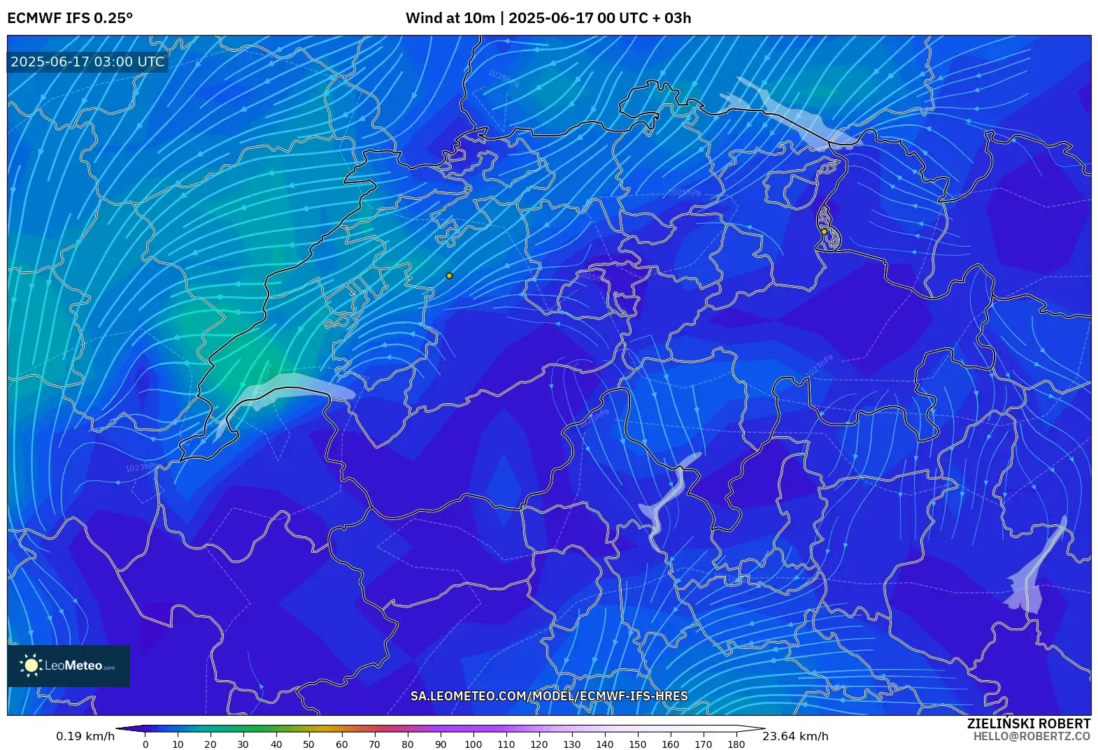 ECMWF IFS 0.25° model - Switzerland, Angin 10 m ECMWF IFS 0.25° model - Switzerland, Angin 10 m