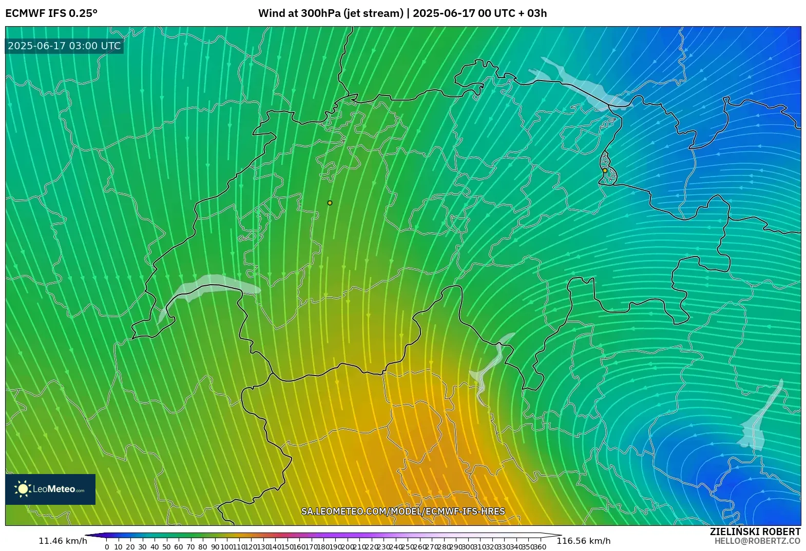 ECMWF IFS 0.25° model - Switzerland, Angin 300 hPa (aliran jet) ECMWF IFS 0.25° model - Switzerland, Angin 300 hPa (aliran jet)