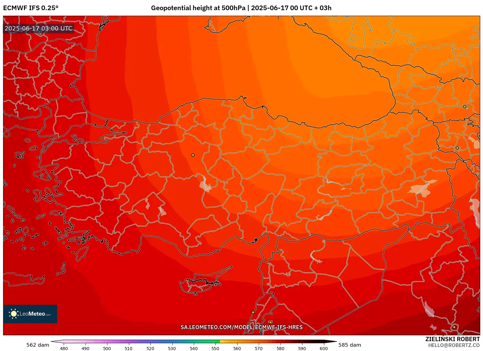 ECMWF IFS 0.25° model - Turki, Ketinggian geopotensial pada 500 hPa ECMWF IFS 0.25° model - Turki, Ketinggian geopotensial pada 500 hPa