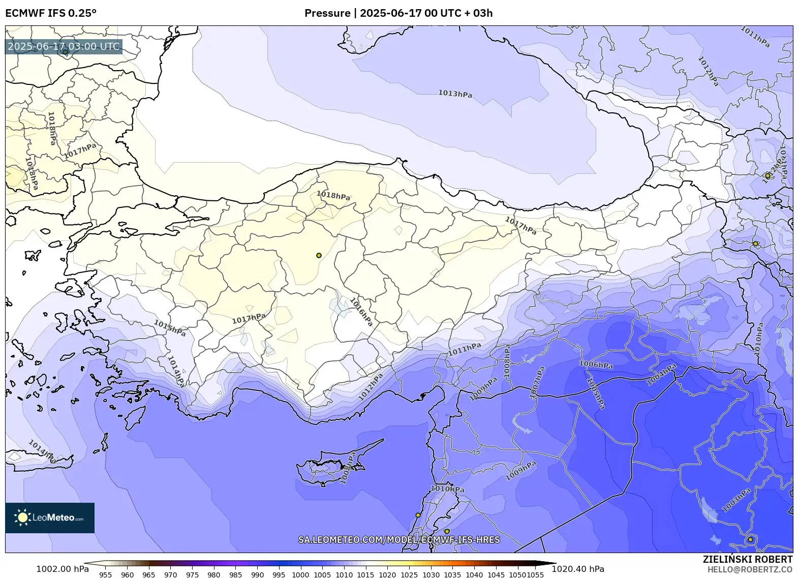 ECMWF IFS 0.25° model - Turki, Tekanan ECMWF IFS 0.25° model - Turki, Tekanan