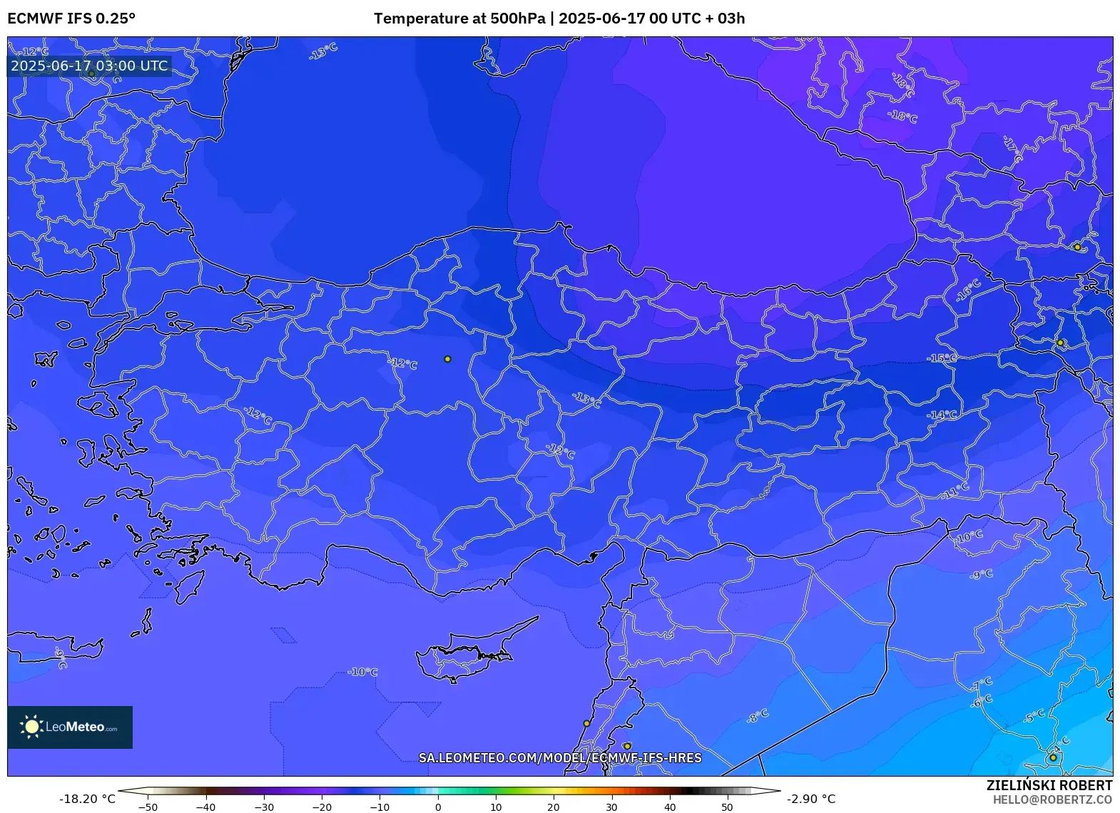 ECMWF IFS 0.25° model - Turki, Suhu 500 hPa ECMWF IFS 0.25° model - Turki, Suhu 500 hPa
