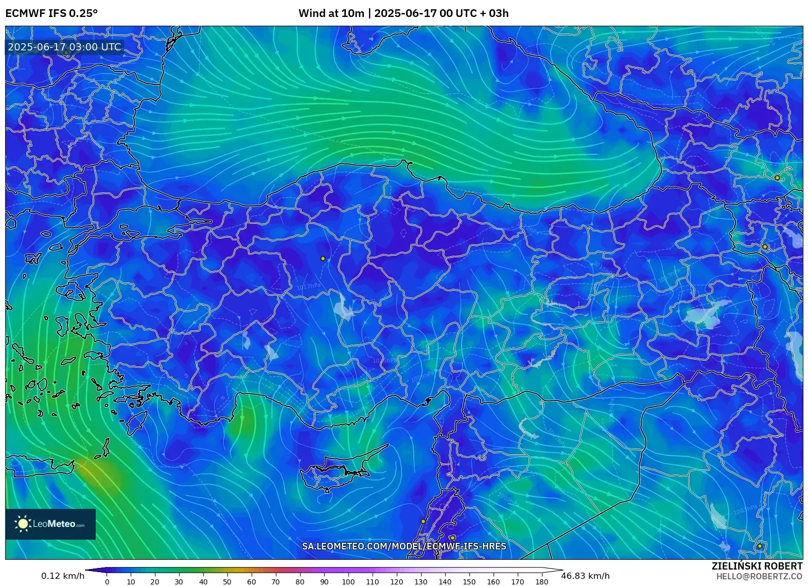 ECMWF IFS 0.25° model - Turki, Angin 10 m ECMWF IFS 0.25° model - Turki, Angin 10 m