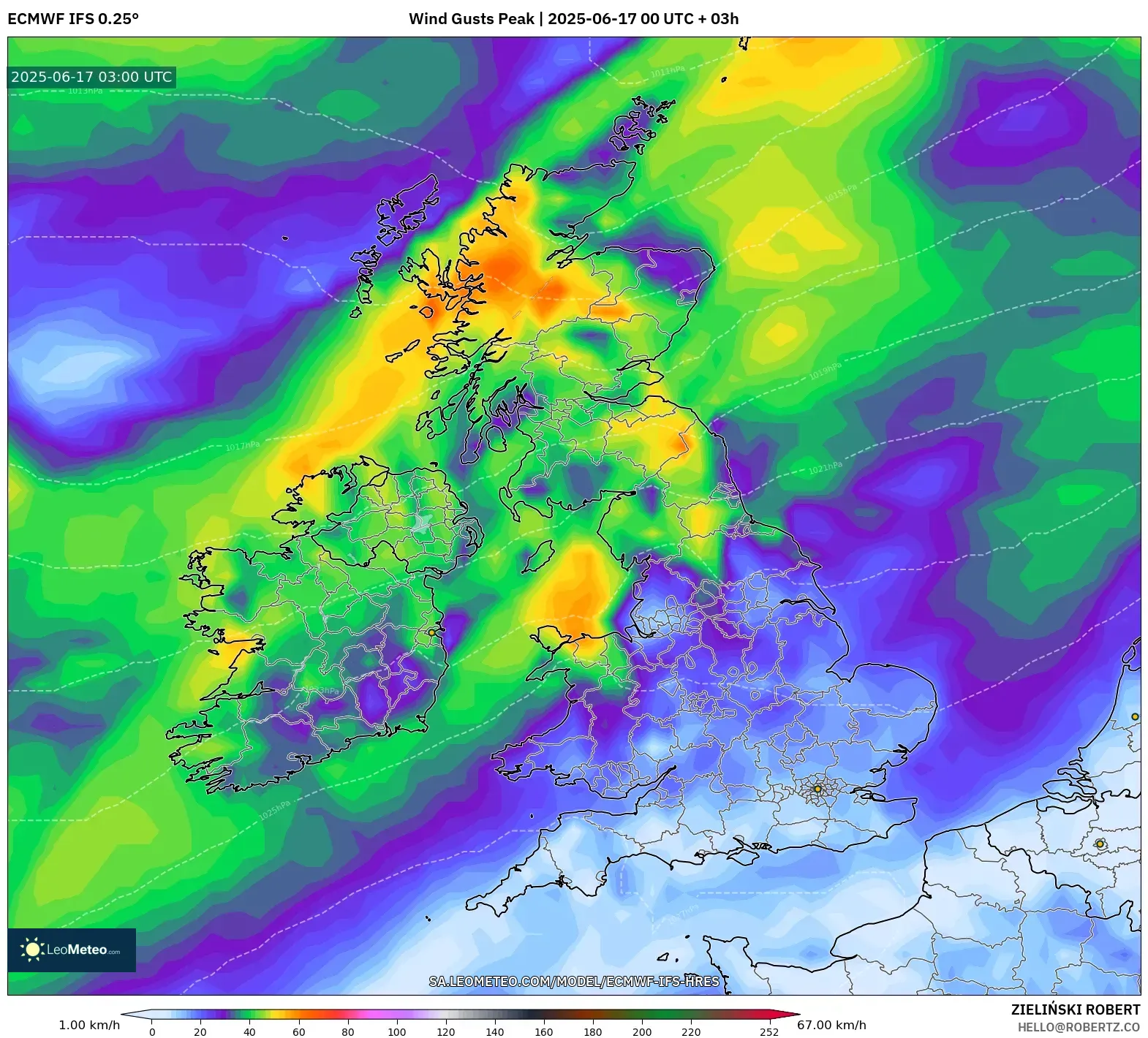 ECMWF IFS 0.25° model - United Kingdom, Hembusan Tertinggi ECMWF IFS 0.25° model - United Kingdom, Hembusan Tertinggi