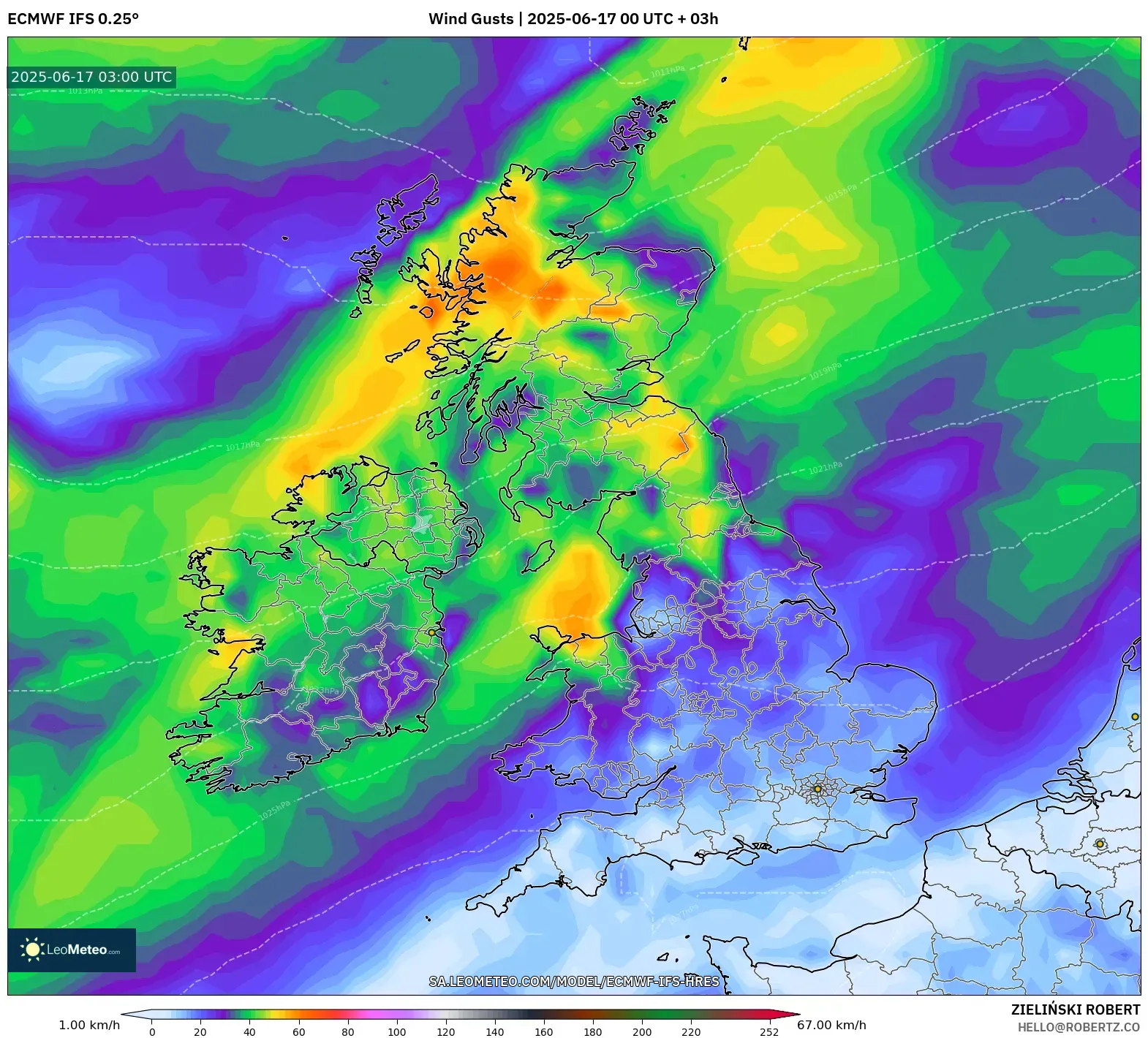 ECMWF IFS 0.25° model - United Kingdom, Hembusan Angin ECMWF IFS 0.25° model - United Kingdom, Hembusan Angin