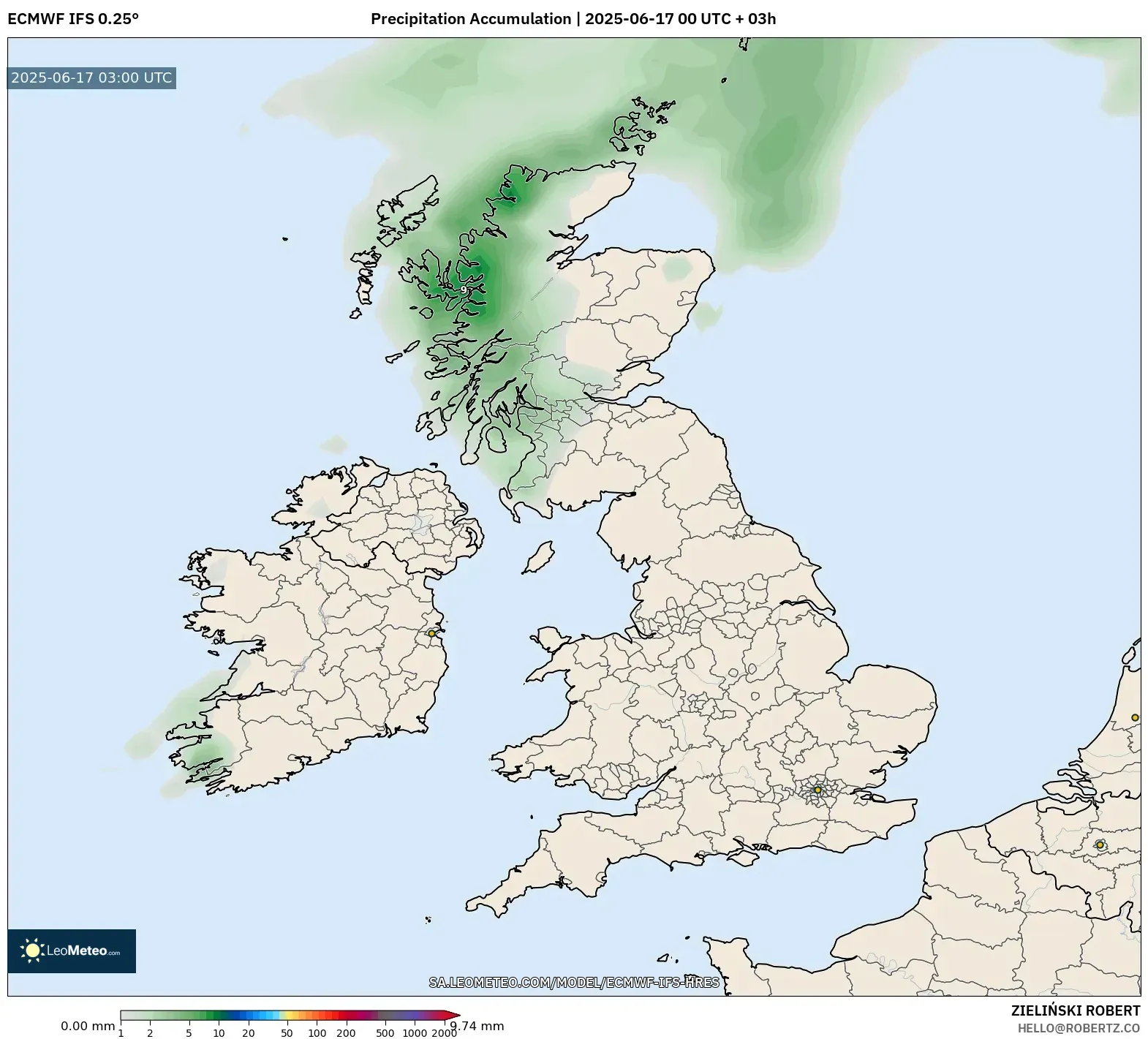 ECMWF IFS 0.25° model - United Kingdom, Pengumpulan Hujan ECMWF IFS 0.25° model - United Kingdom, Pengumpulan Hujan