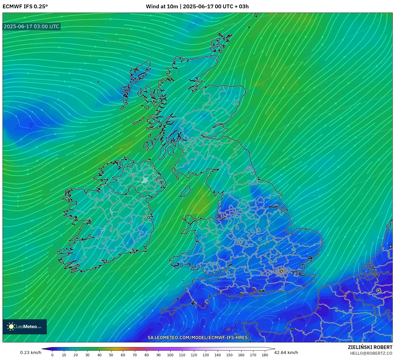 ECMWF IFS 0.25° model - United Kingdom, Angin 10 m ECMWF IFS 0.25° model - United Kingdom, Angin 10 m