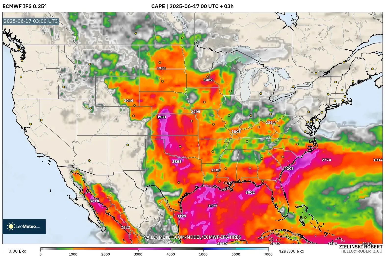 ECMWF IFS 0.25° model - Amerika Syarikat, CAPE ECMWF IFS 0.25° model - Amerika Syarikat, CAPE
