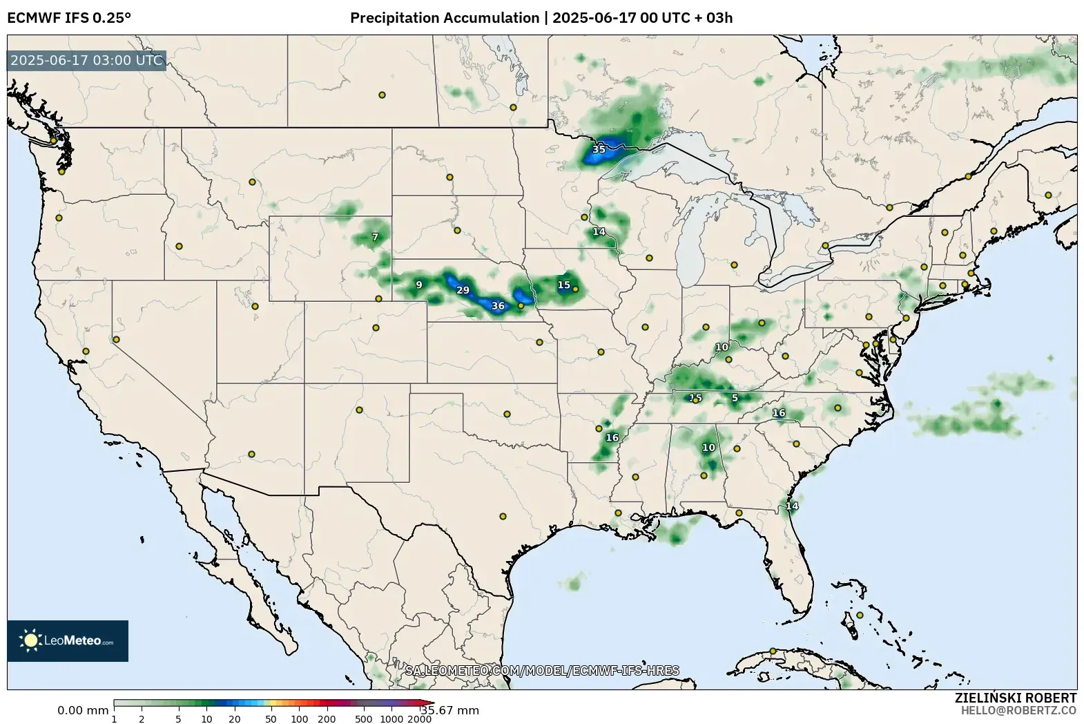 ECMWF IFS 0.25° model - Amerika Syarikat, Pengumpulan Hujan ECMWF IFS 0.25° model - Amerika Syarikat, Pengumpulan Hujan