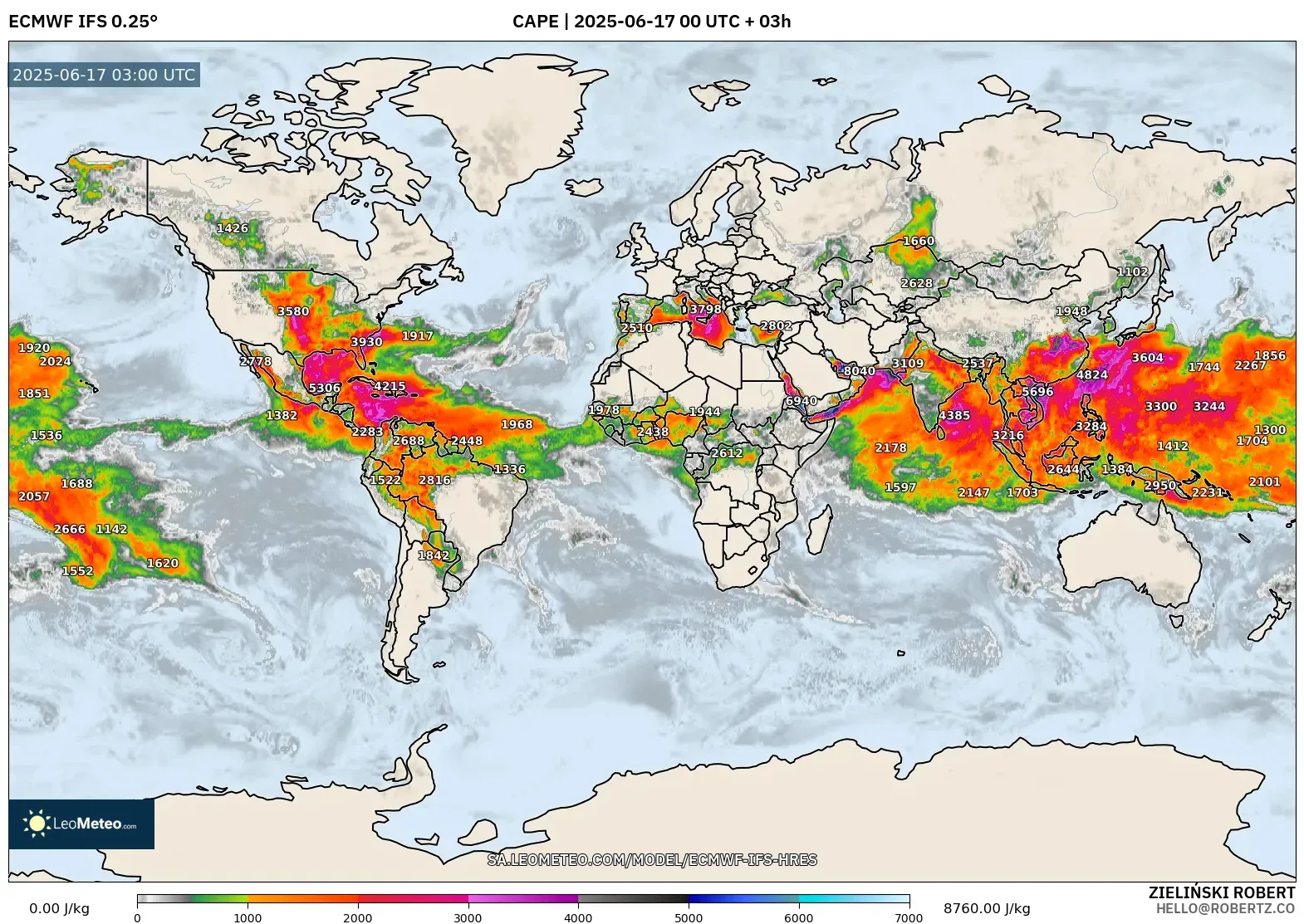 ECMWF IFS 0.25° model - Dunia, CAPE ECMWF IFS 0.25° model - Dunia, CAPE