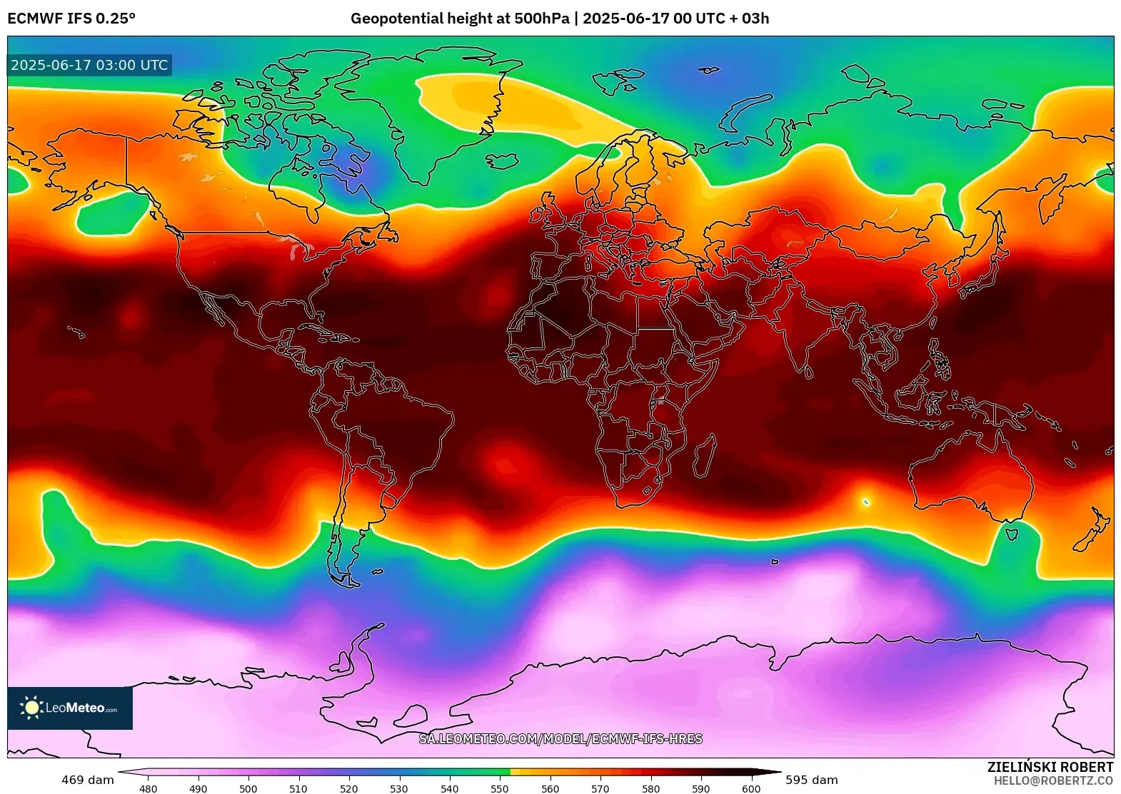 ECMWF IFS 0.25° model - Dunia, Ketinggian geopotensial pada 500 hPa ECMWF IFS 0.25° model - Dunia, Ketinggian geopotensial pada 500 hPa