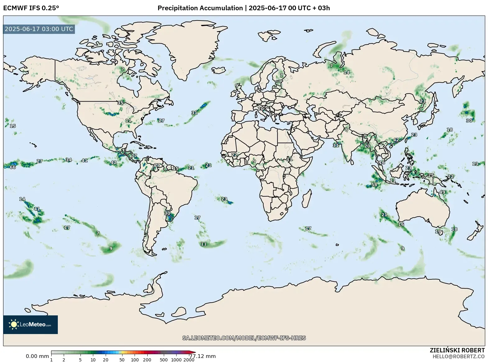 ECMWF IFS 0.25° model - Dunia, Pengumpulan Hujan ECMWF IFS 0.25° model - Dunia, Pengumpulan Hujan
