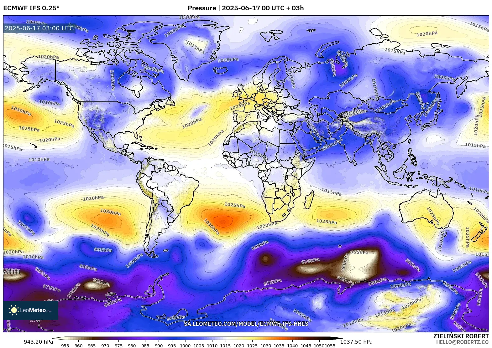 ECMWF IFS 0.25° model - Dunia, Tekanan ECMWF IFS 0.25° model - Dunia, Tekanan
