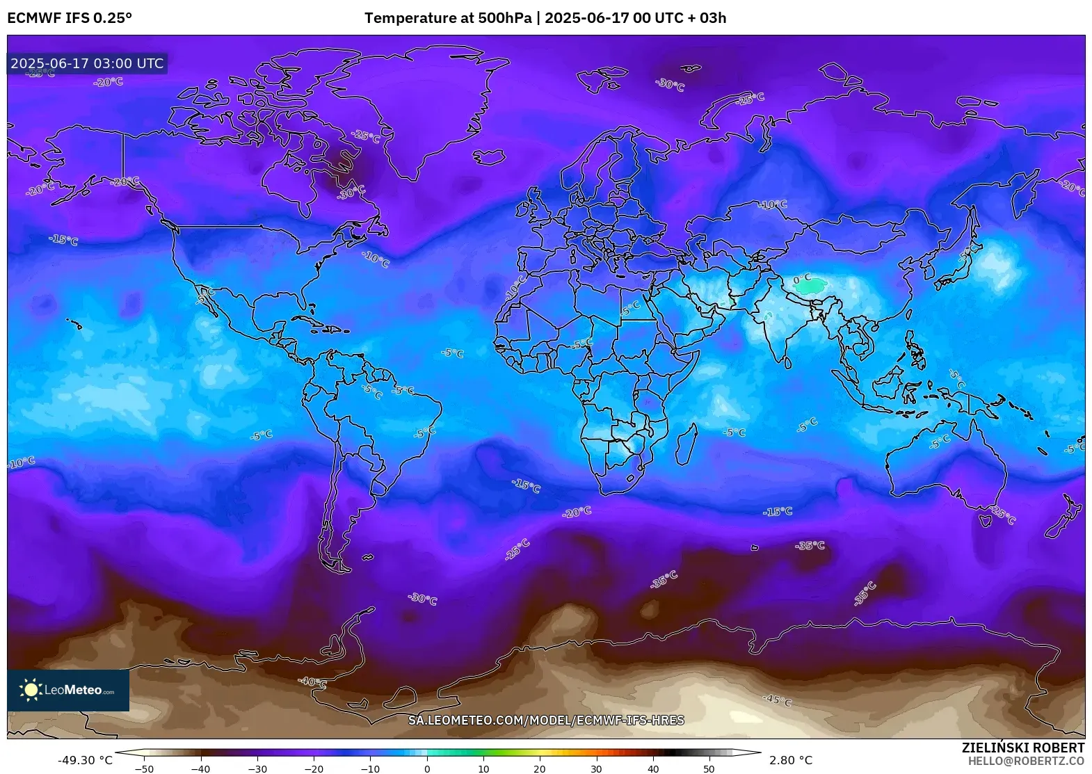 ECMWF IFS 0.25° model - Dunia, Suhu 500 hPa ECMWF IFS 0.25° model - Dunia, Suhu 500 hPa
